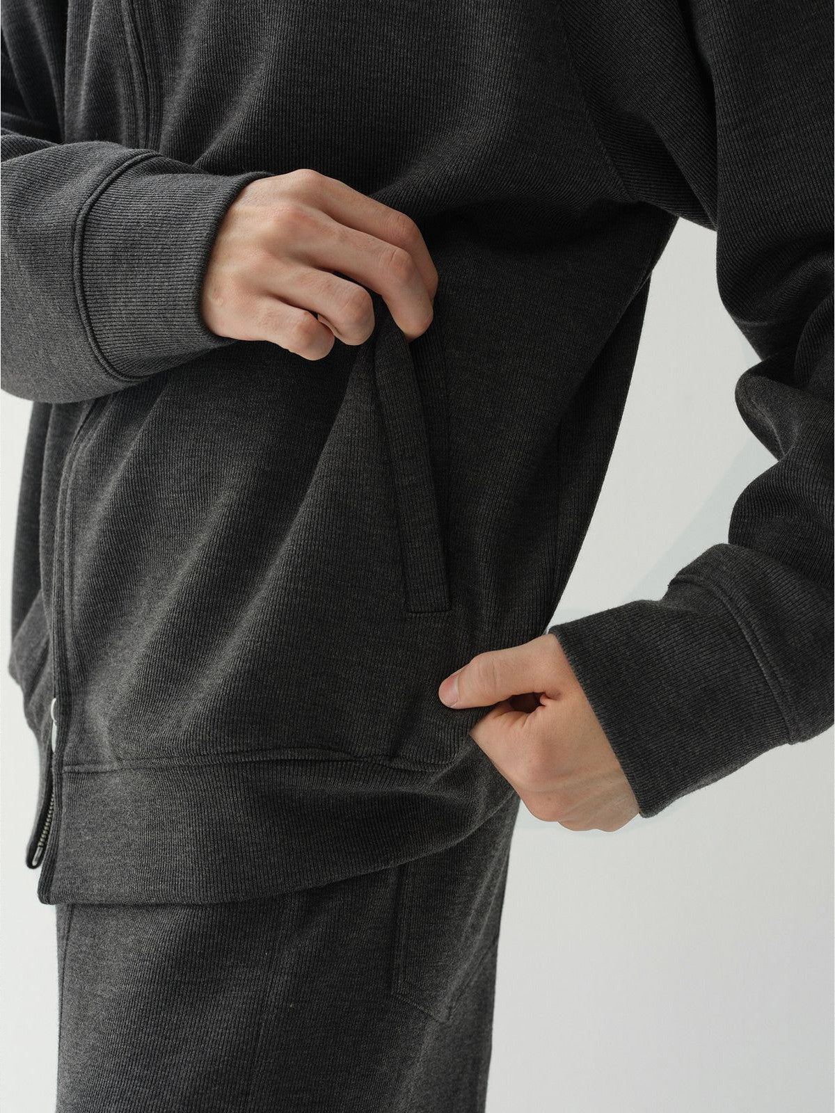 ROYA Wool Blend Zip Up Cardigan in Gray - On Model