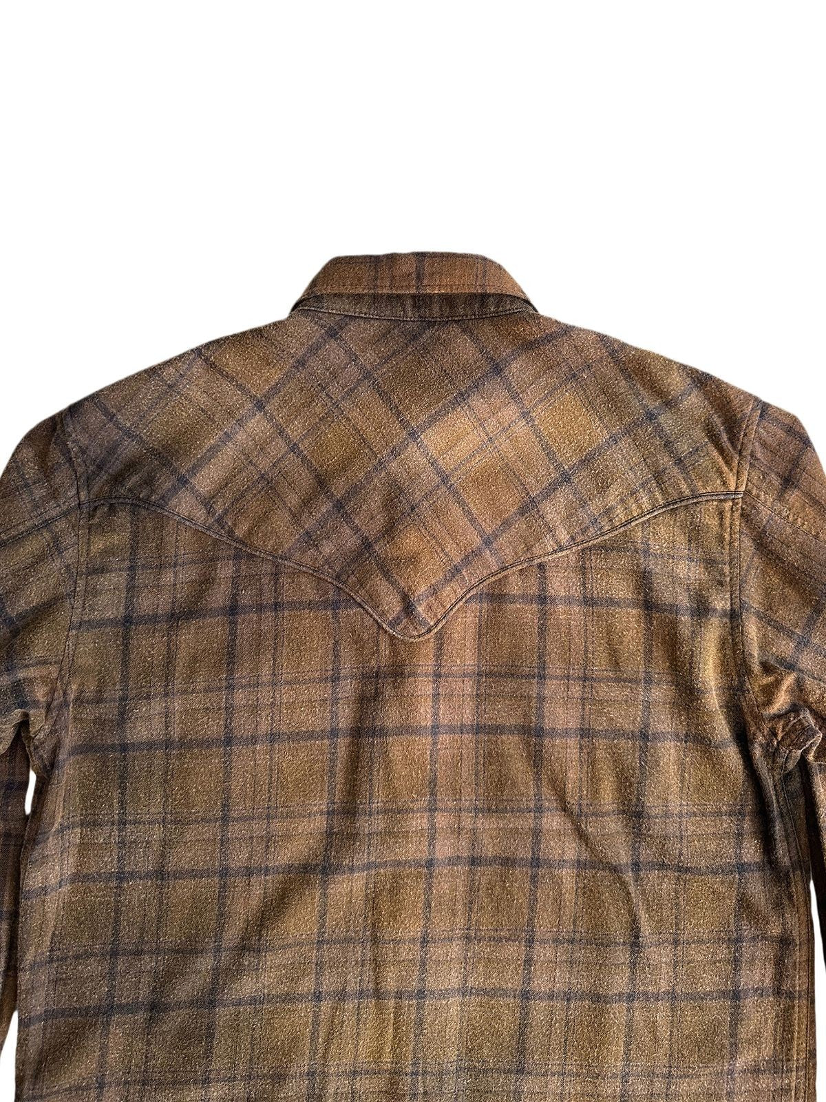UNKNOWNWORLD Distressed Raw Hem Plaid Shirt in Coffee - Detail
