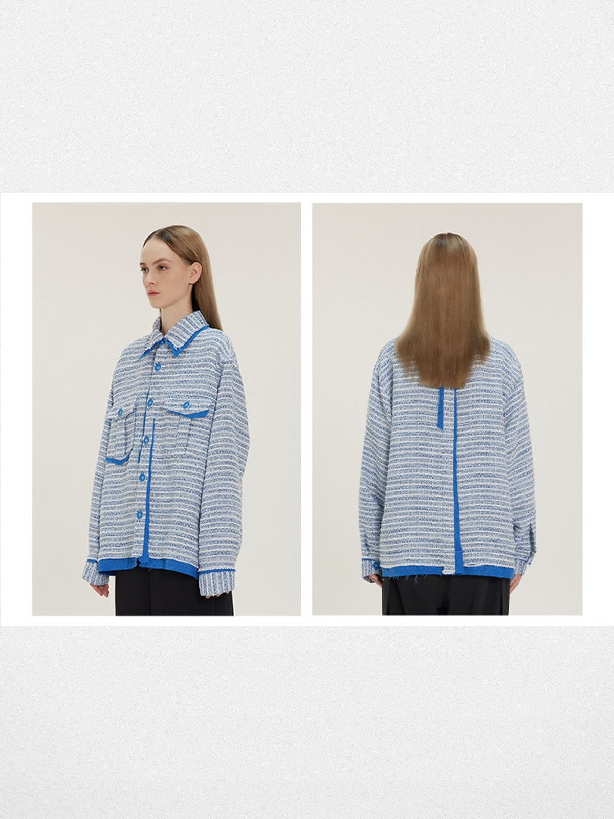 LOSTCTRL Deconstructed Tweed Jacket in Blue - On Model