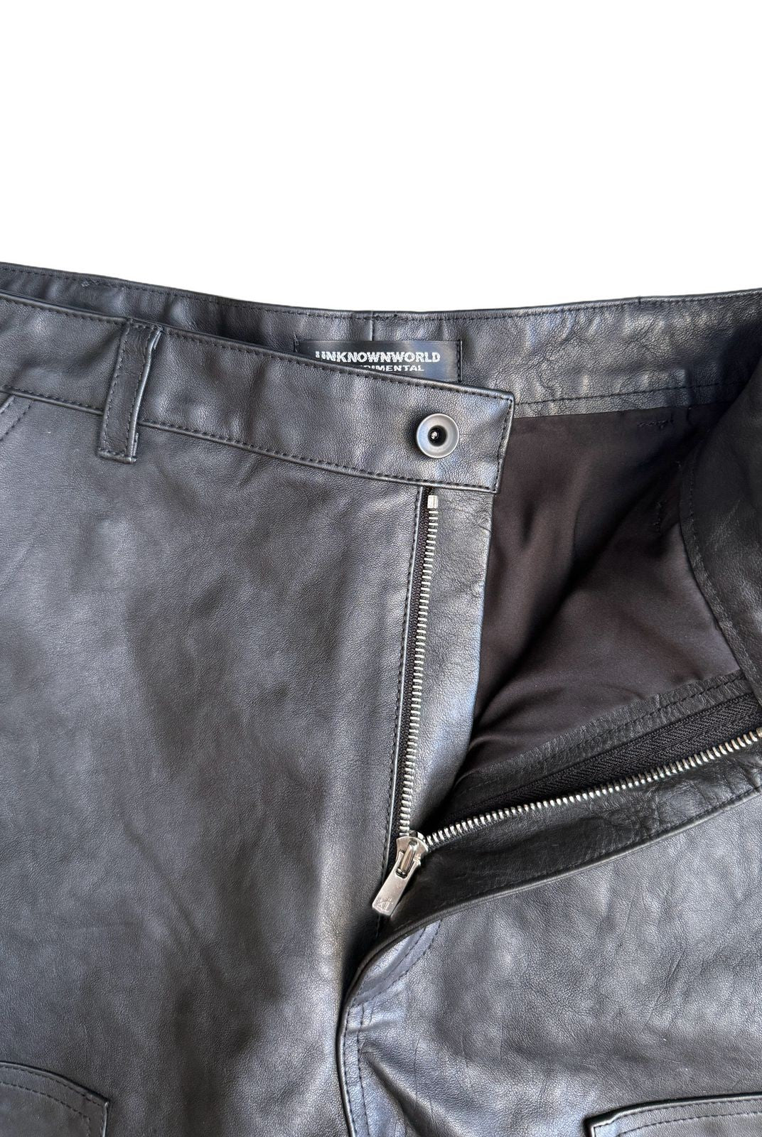 UNKNOWNWORLD Horsehide Double Knee Work Pants in Black - Detail
