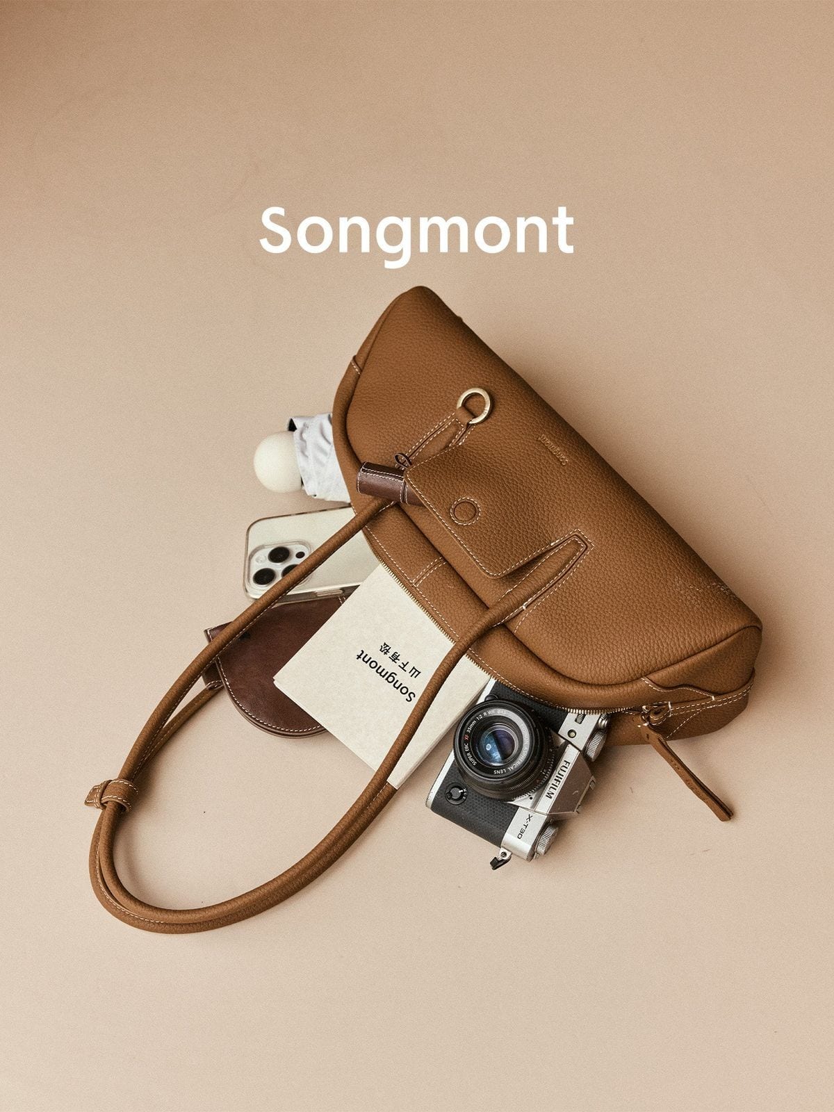 Songmont Small Nappa Leather Bowling Bag in Brown - Lifestyle