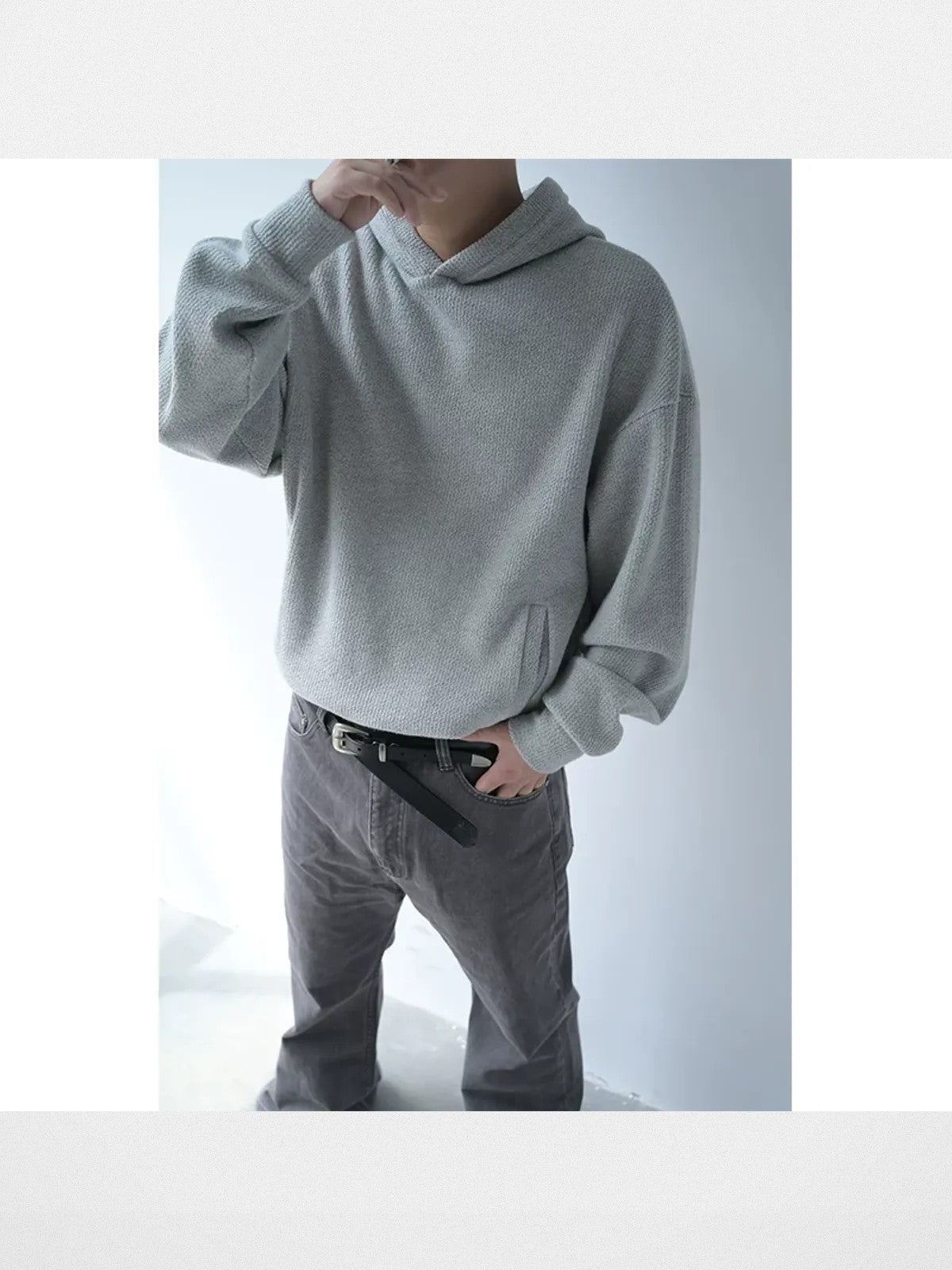 Roolrren Homme Textured Cotton Hoodie in Gray - On Model