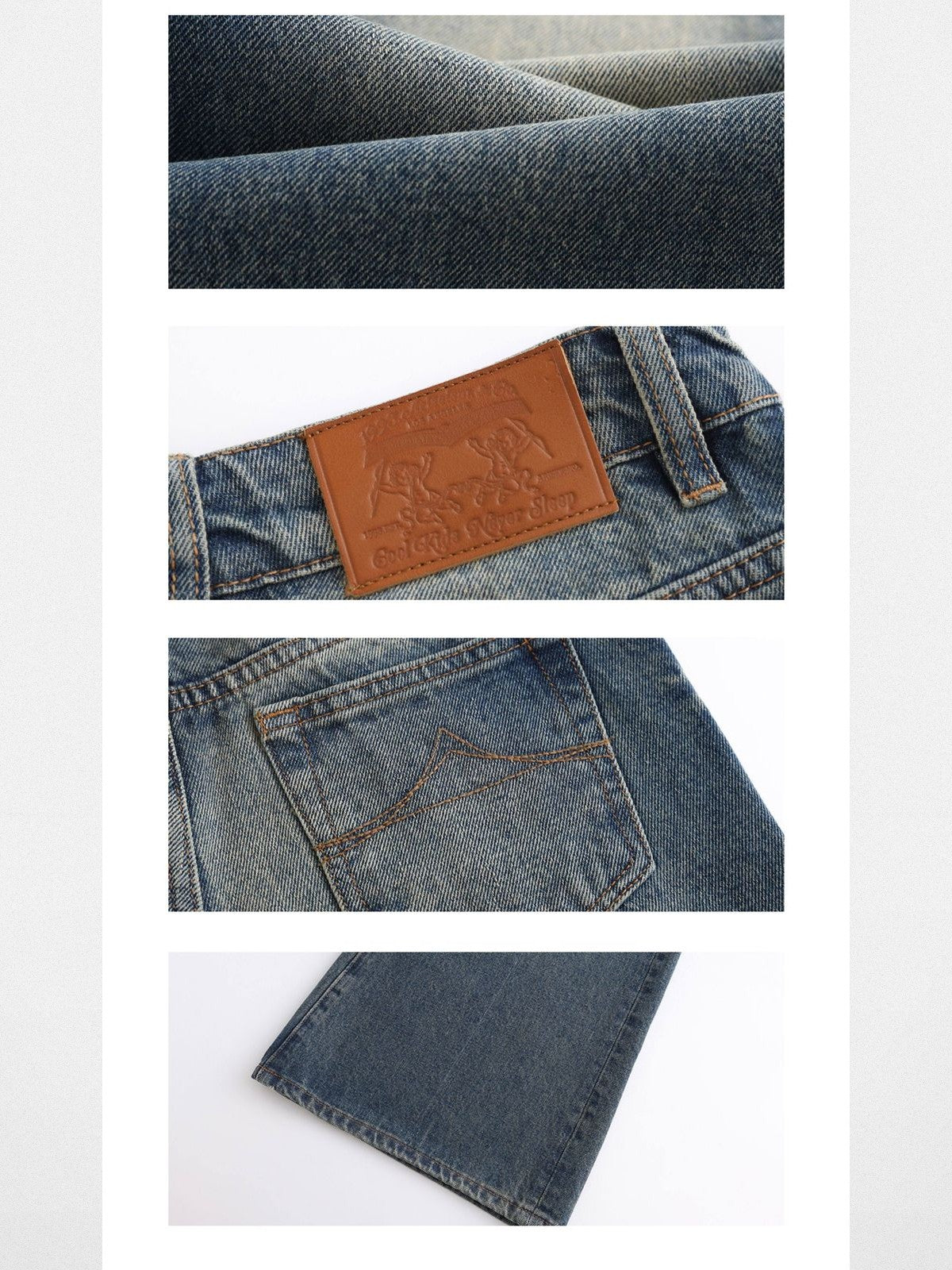 Ariseism Washed Blue Wide Leg Jeans in Blue - Detail