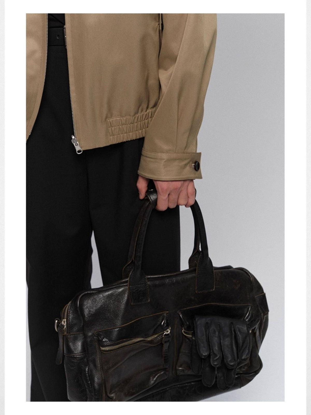 NANS Menswear Reversible Plaid Harrington Jacket in Beige - On Model