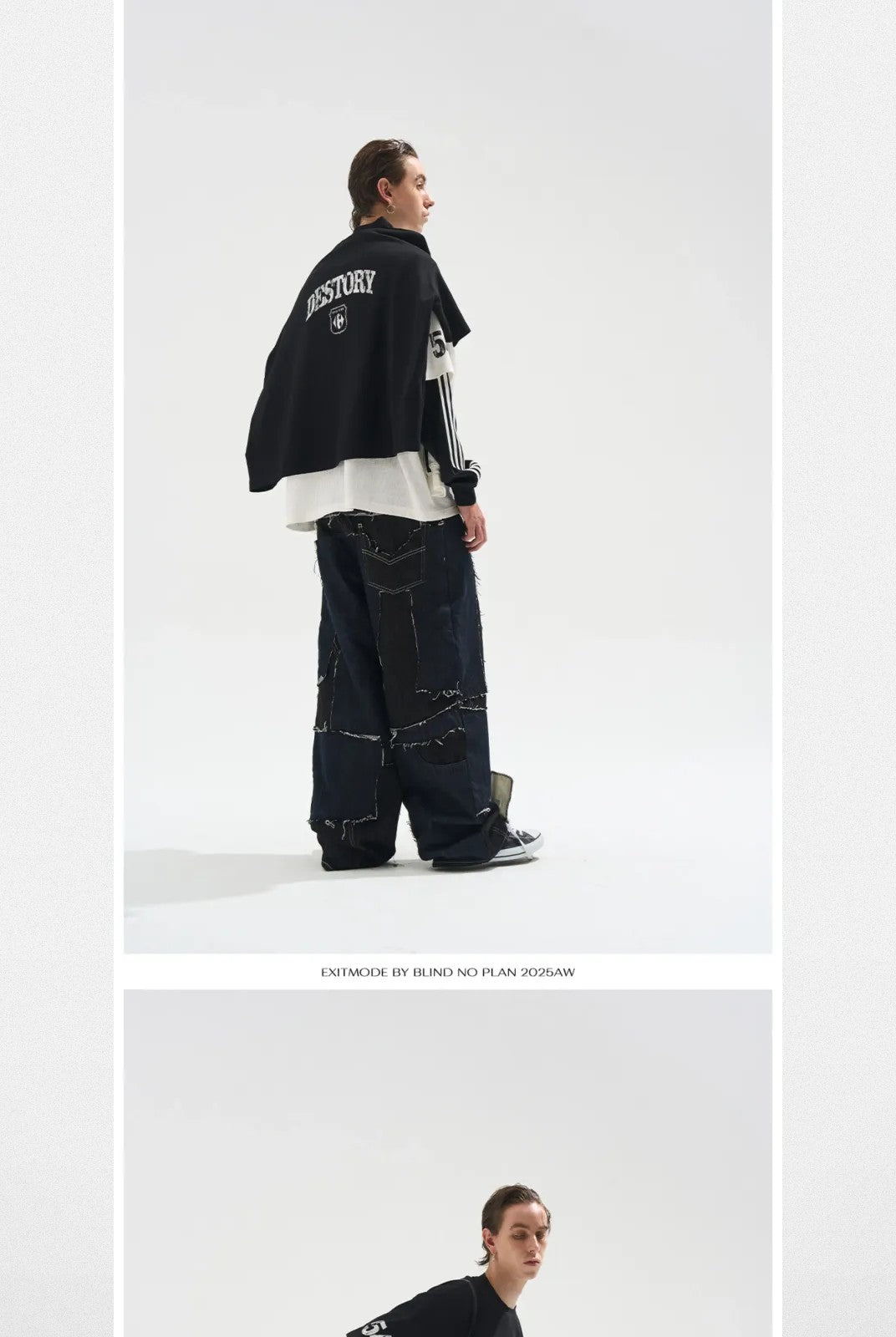 BLINDNOPLAN Distressed Faux Layered Tee in Black - On Model