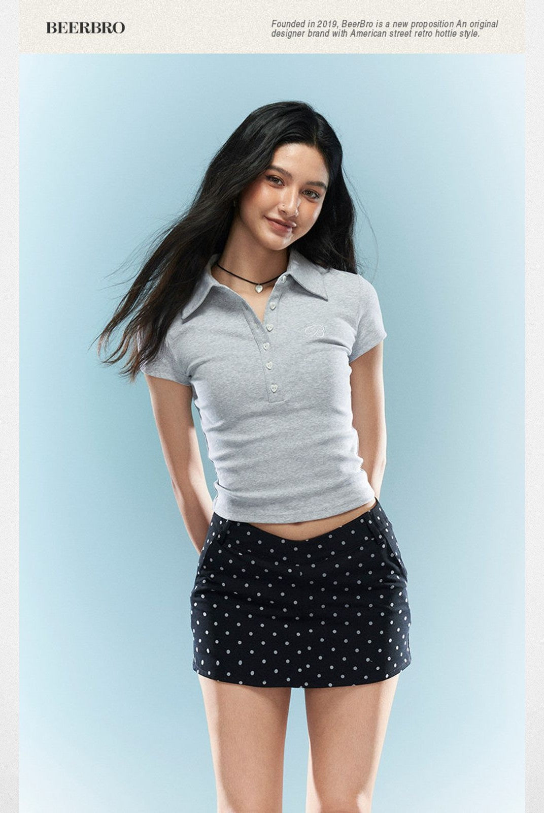 BeerBro Tailored Polka Dot Mini Skirt in Black - On Model