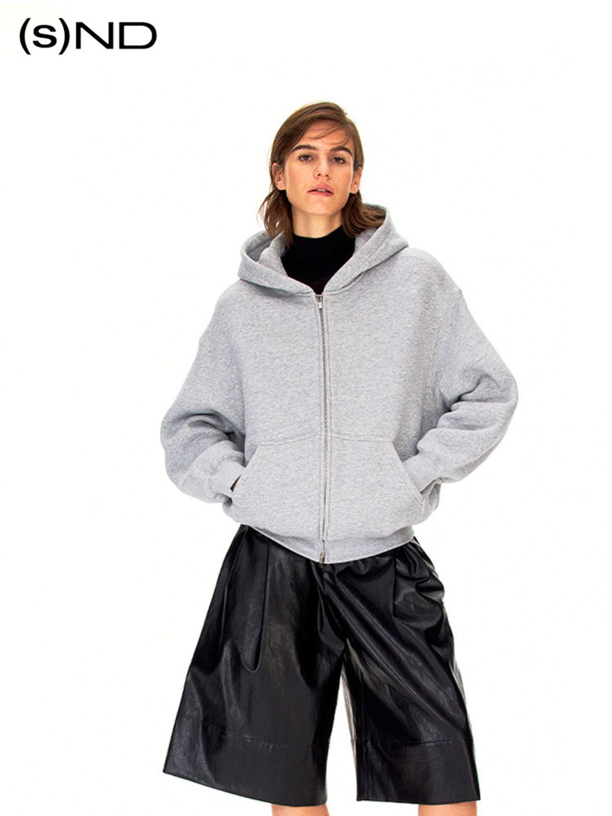 FaxCopyExpress Heavyweight Terry Zip Up Hoodie in Gray - On Model