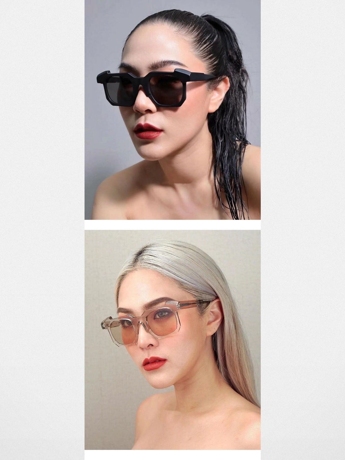 FUTURE UPDATE Irregular Geometric Sunglasses in Black - On Female Model