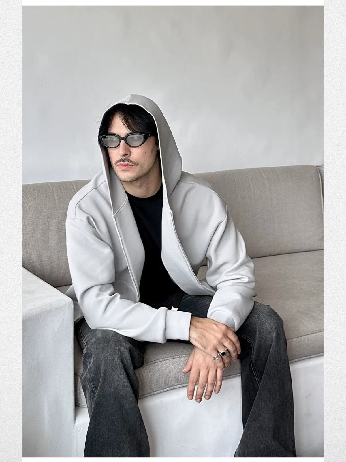 Roolrren Homme Cotton Air Layer Zip Hoodie in Gray