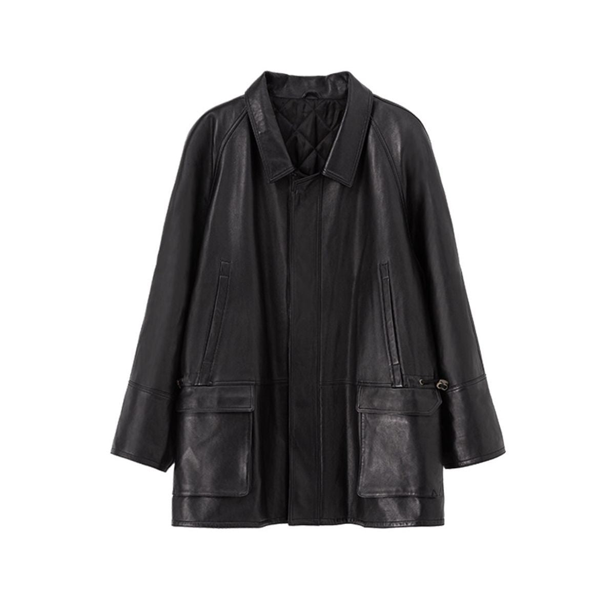 ACSENSE STUDIO Slouchy Padded Leather Coat in Black
