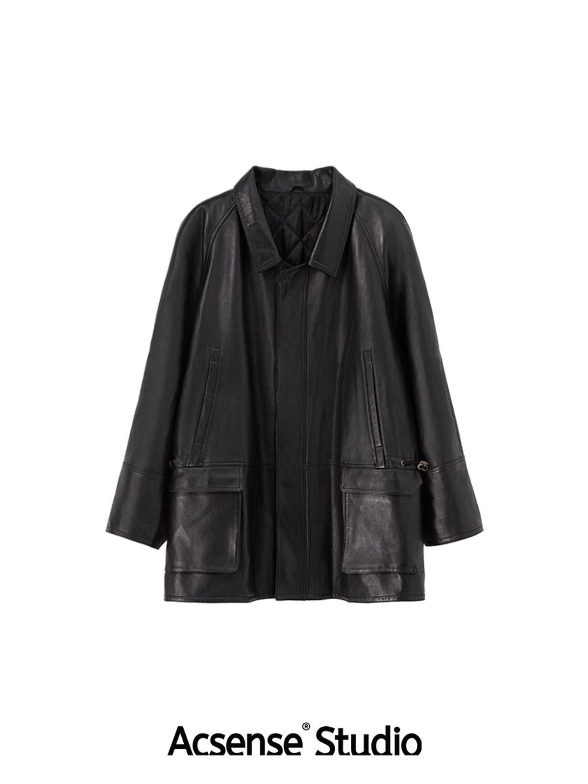 ACSENSE STUDIO Slouchy Padded Leather Coat in Black