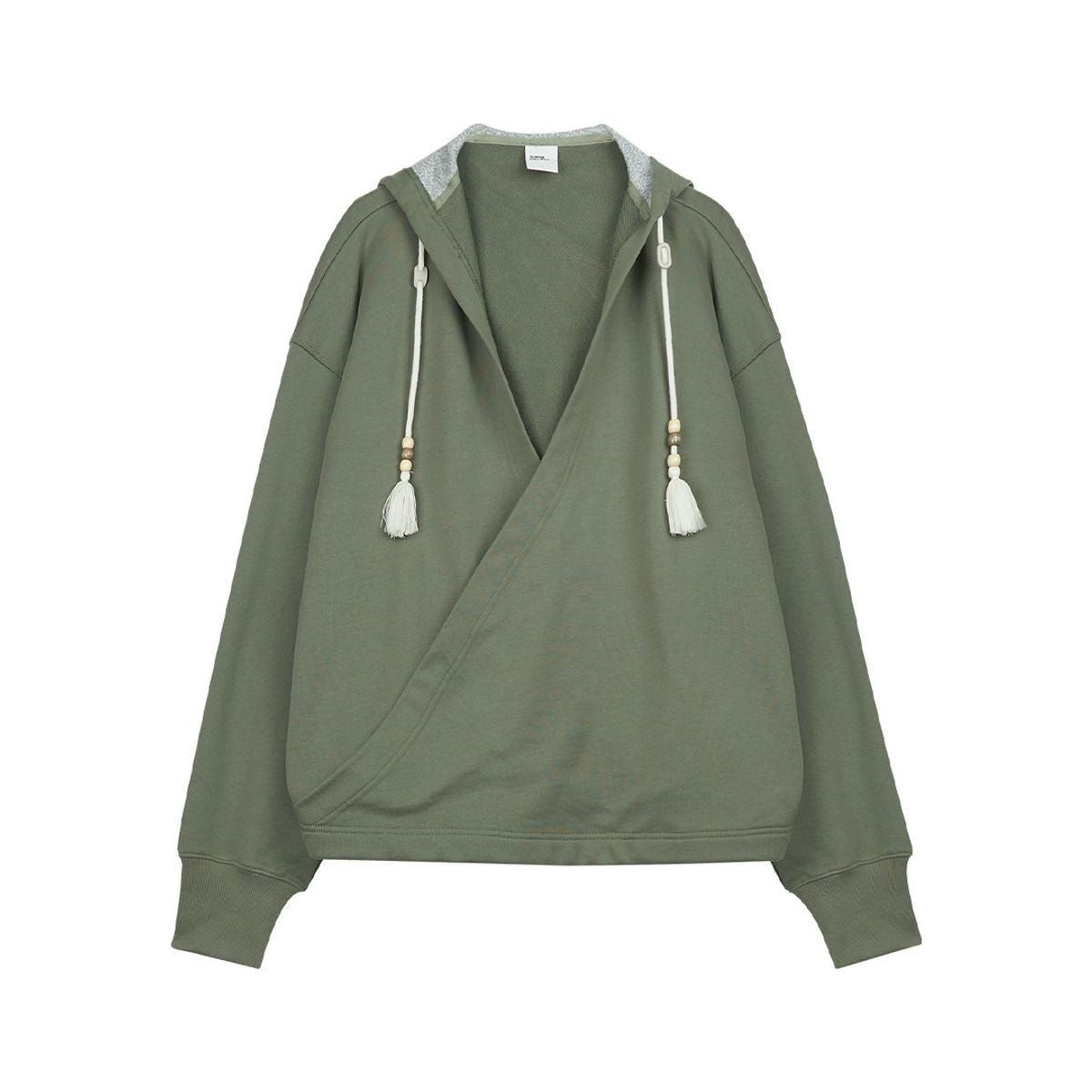 Simple Project Wrap Front Cotton Hoodie in Olive