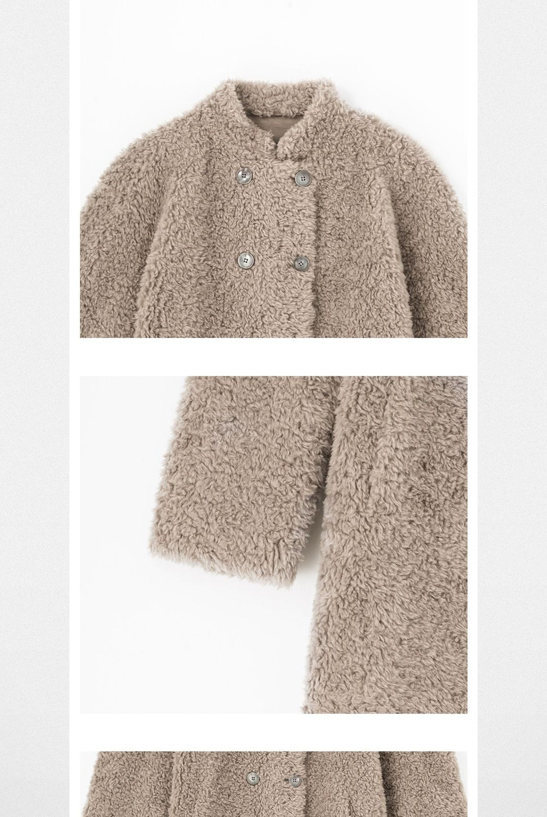 ACSENSE STUDIO Double Breasted Sheep Wool Coat in Beige - Detail