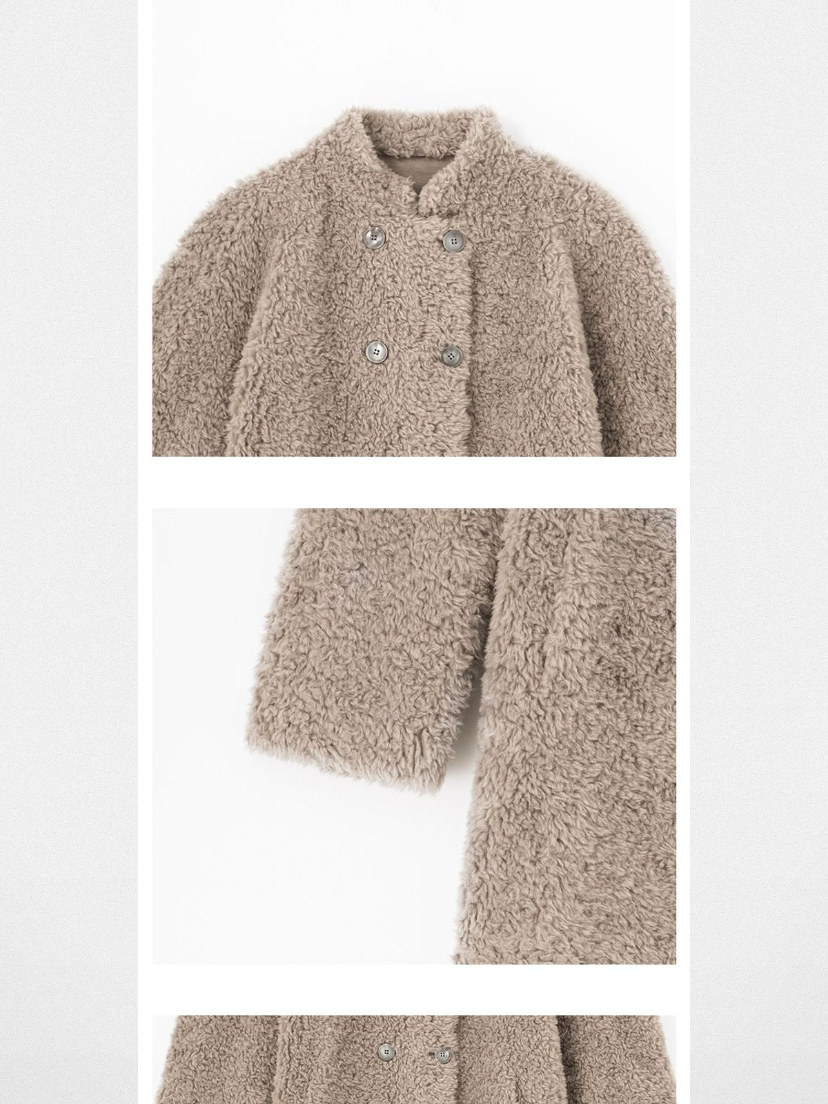 ACSENSE STUDIO Double Breasted Sheep Wool Coat in Beige - Detail