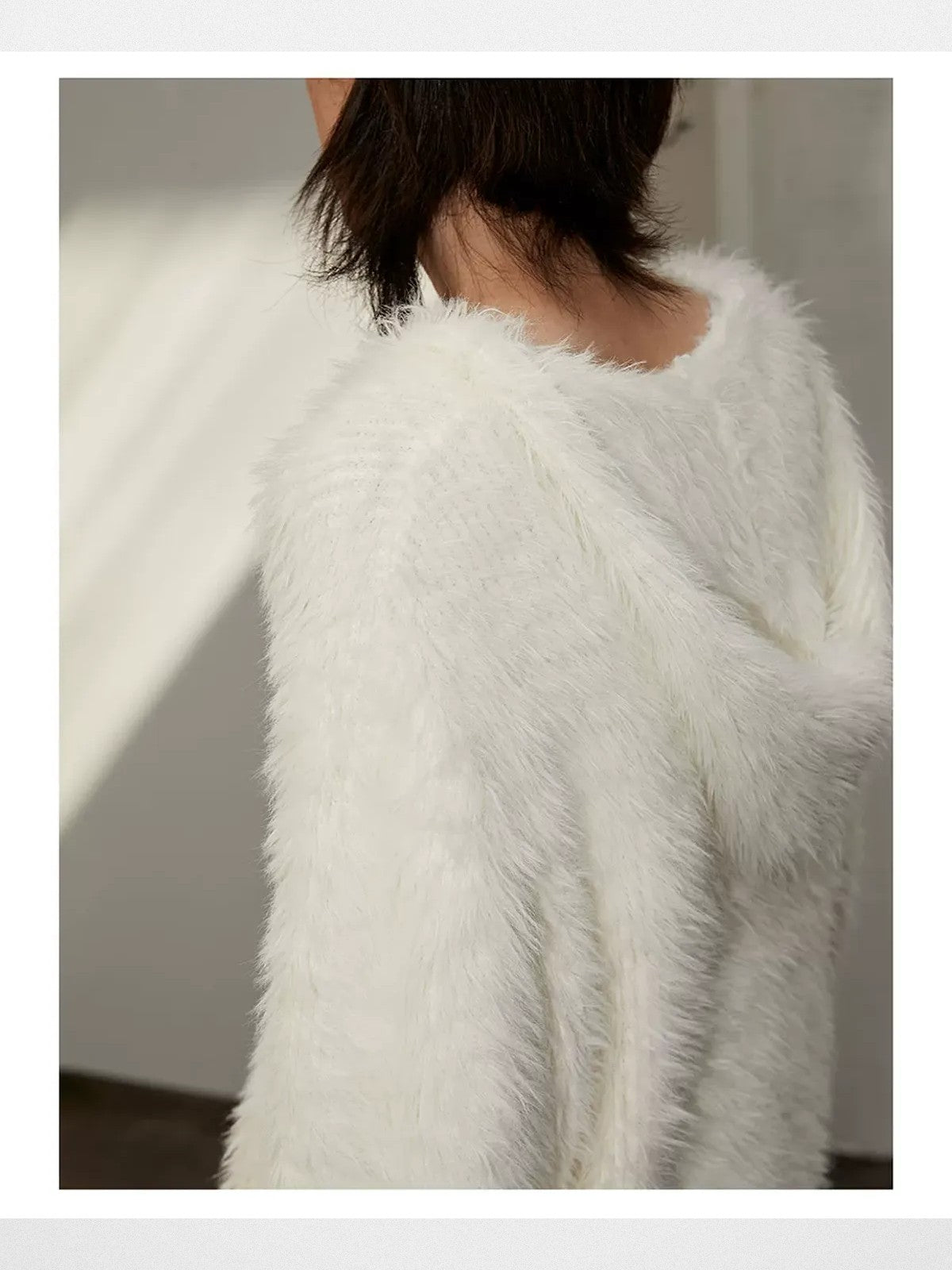 Y OFFICIAL Faux Mink Half Zip Hoodie in White - On Female Model