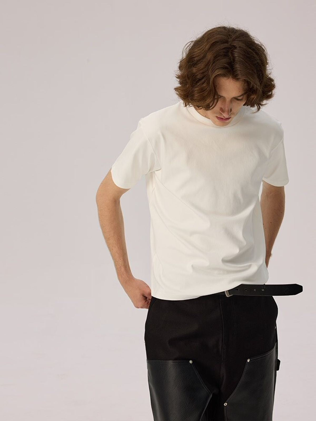 AFterTaste Supima Cotton Crew Neck T Shirt in White - On Model