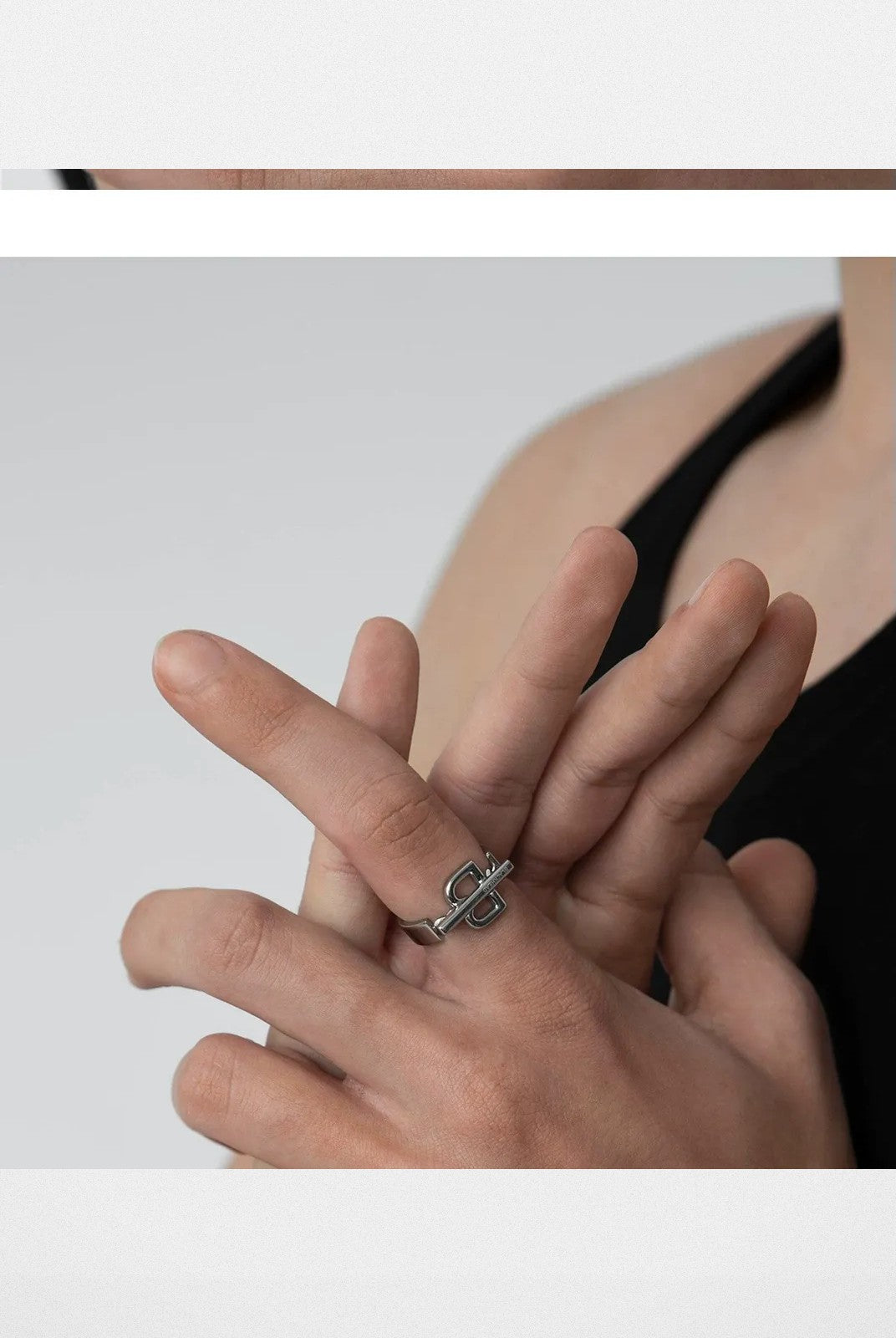 BLACKHEAD Structural Letter B Ring in Gray - On Model