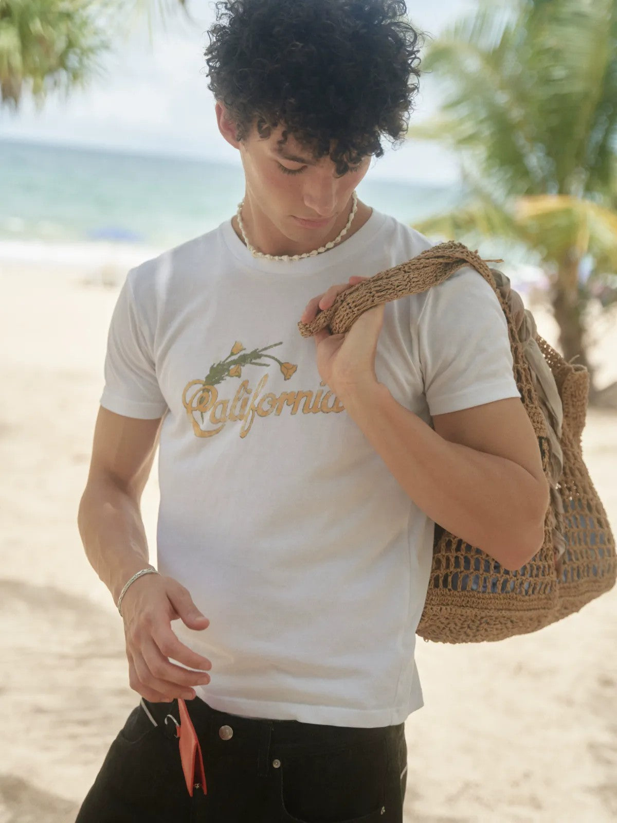 Retro 21 California Graphic Cotton T Shirt in White - On Model