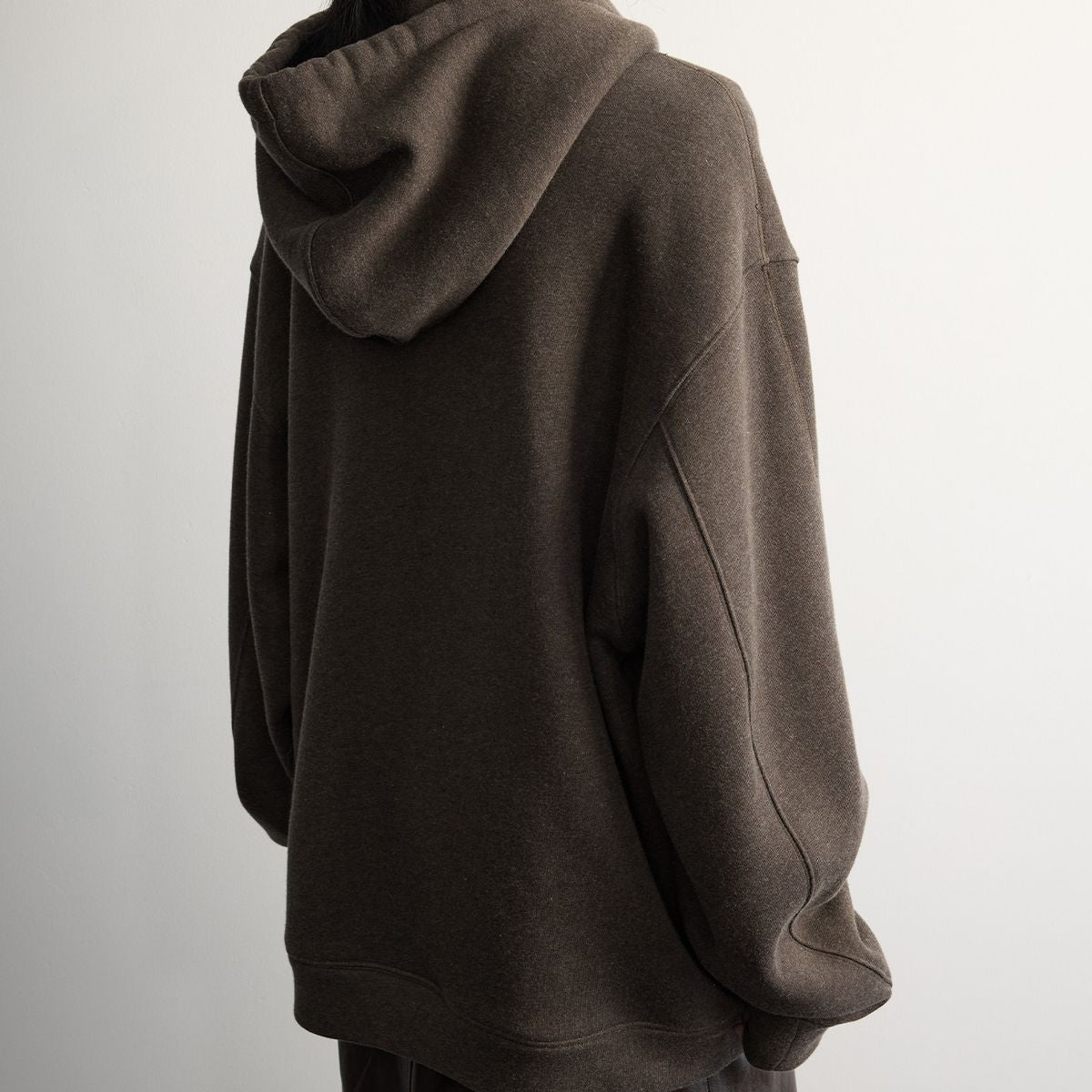 RandomPiece Fleece Lined Cotton Wool Zip Hoodie in Brown - On Model