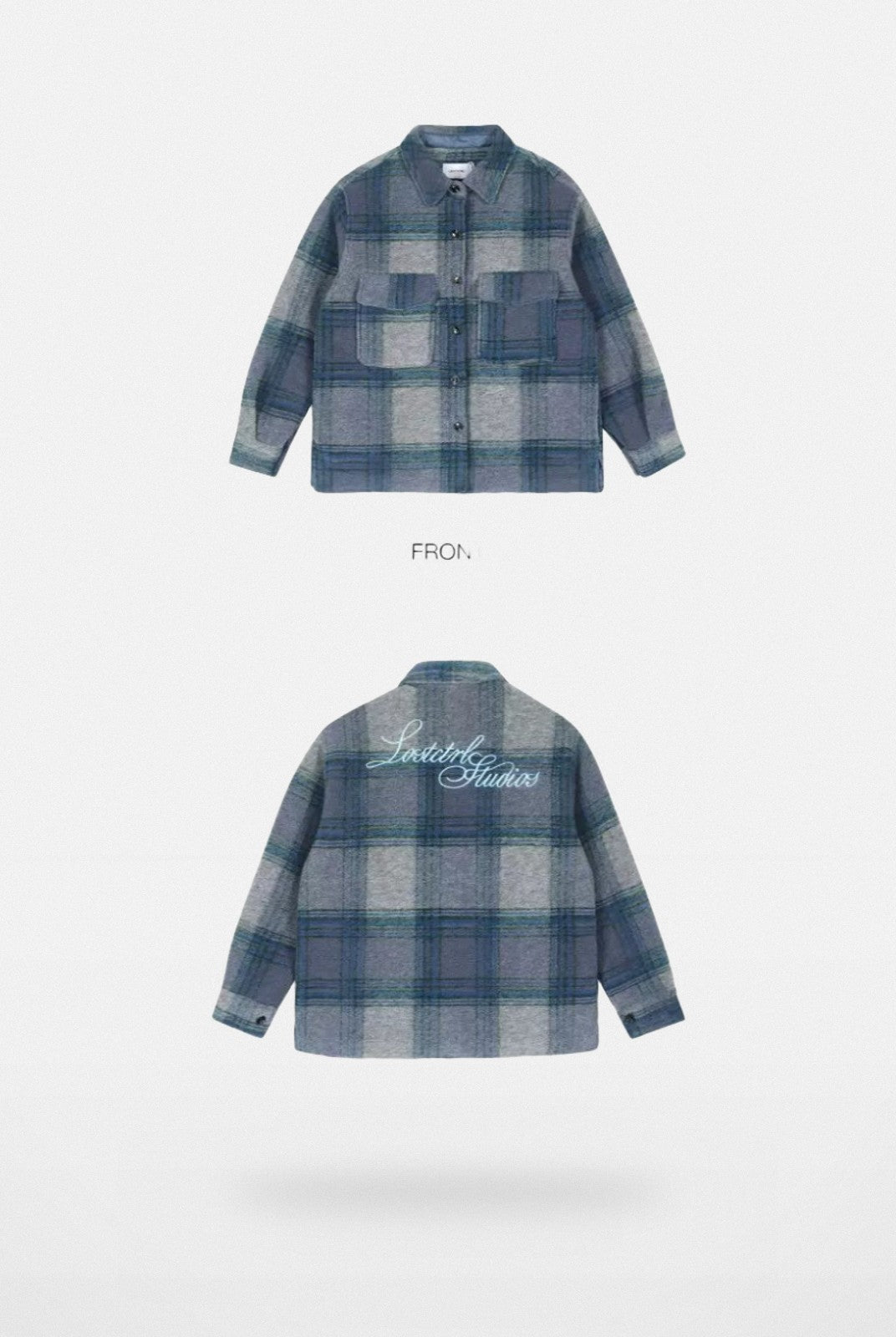 LOSTCTRL Brushed Plaid Shirt Jacket in Blue