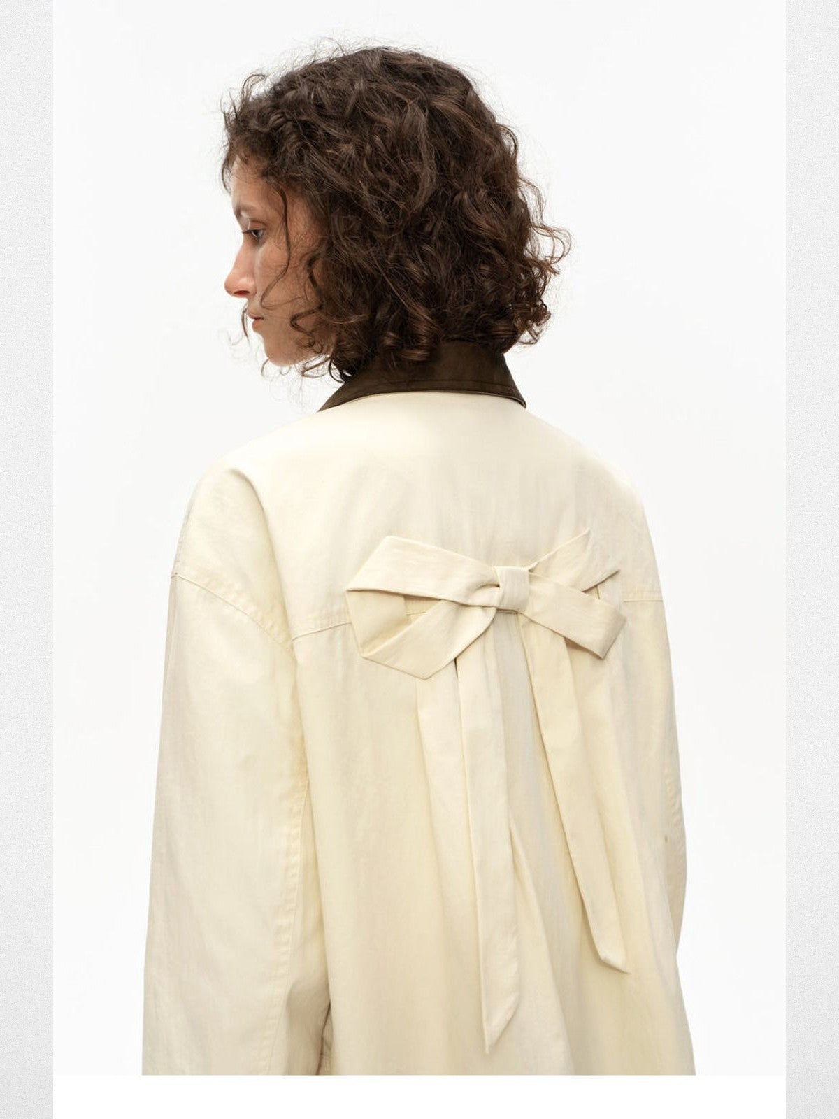 PUKI Contrast Collar Barn Jacket in Khaki - On Model