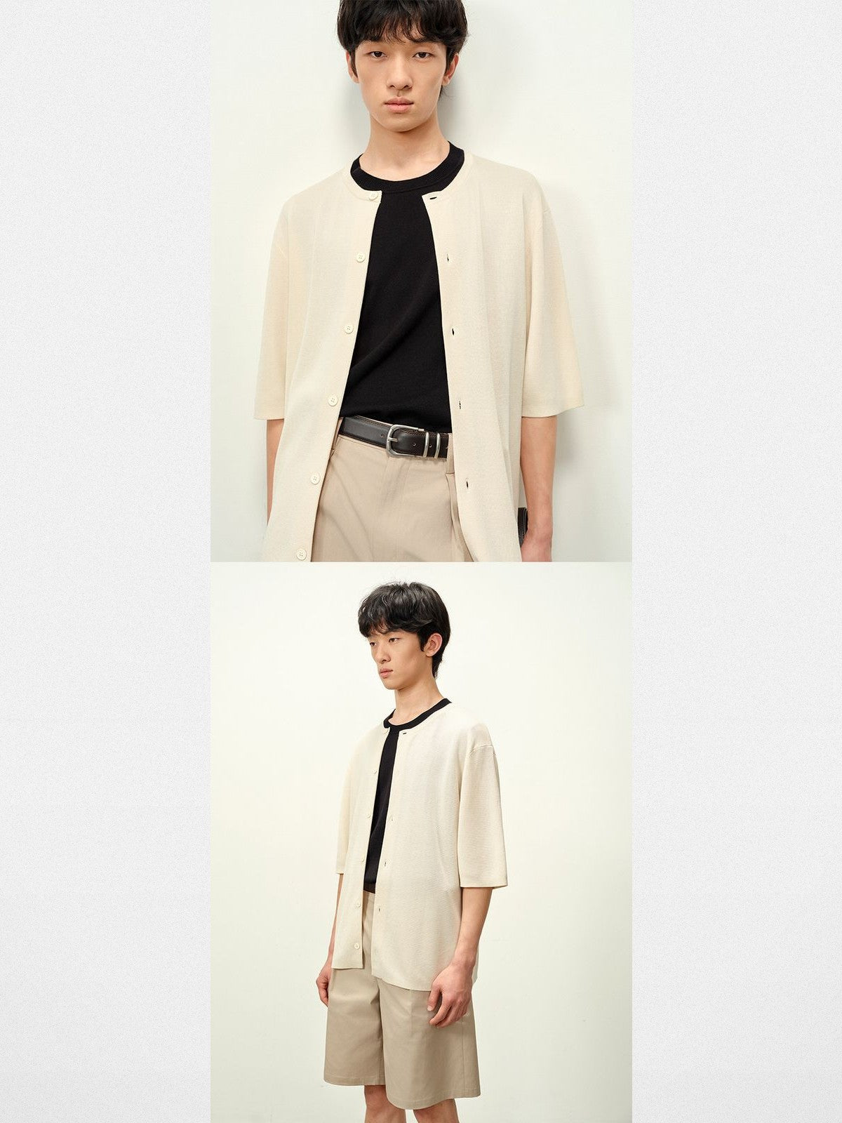 ROYA Lyocell Short Sleeve Cardigan in White - On Model