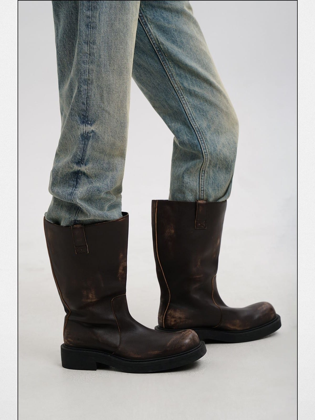 MasonPrince Wide Shaft Military Boots in Brown - On Model