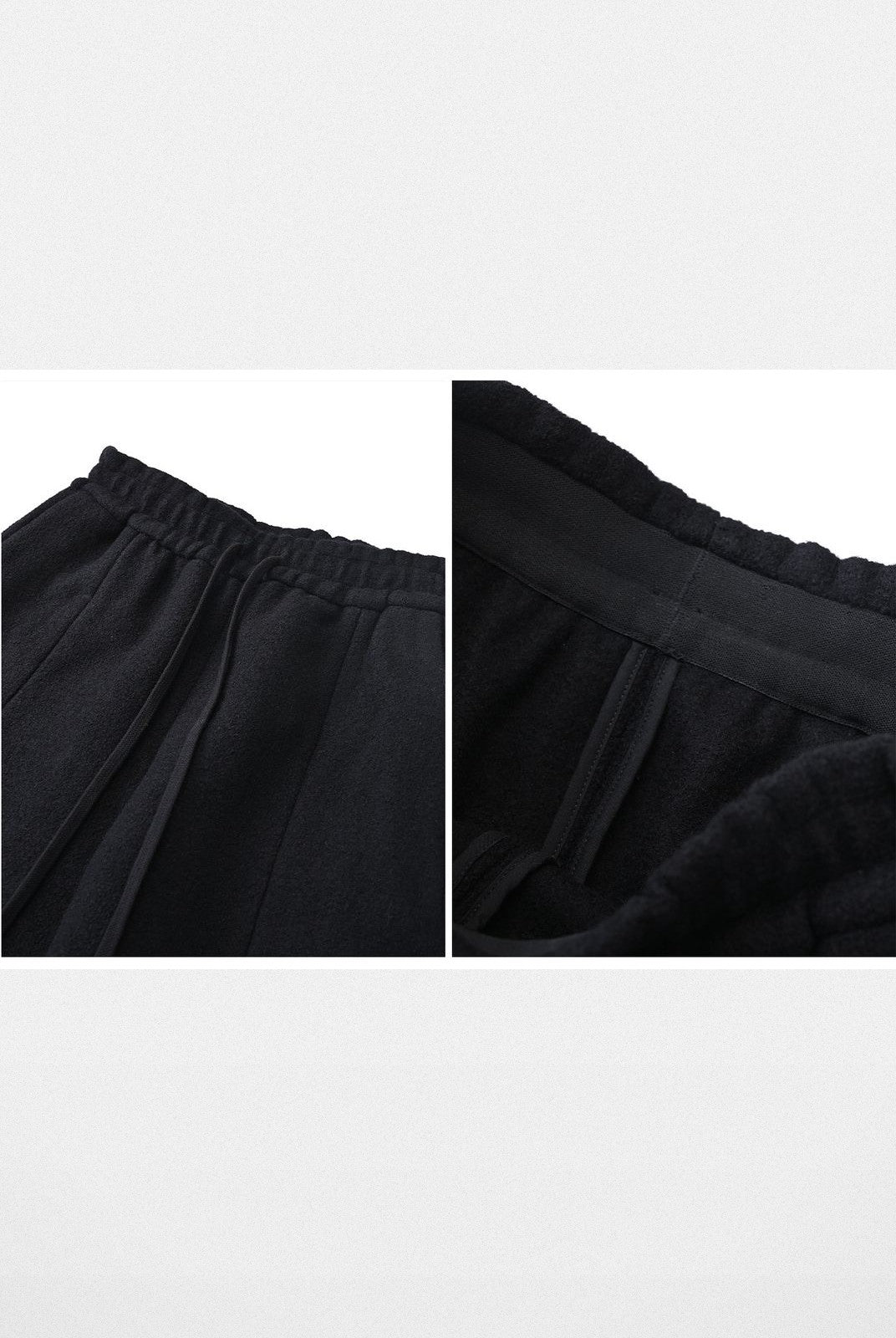 Roolrren Homme Textured Wool Drawstring Trousers in Black - Detail