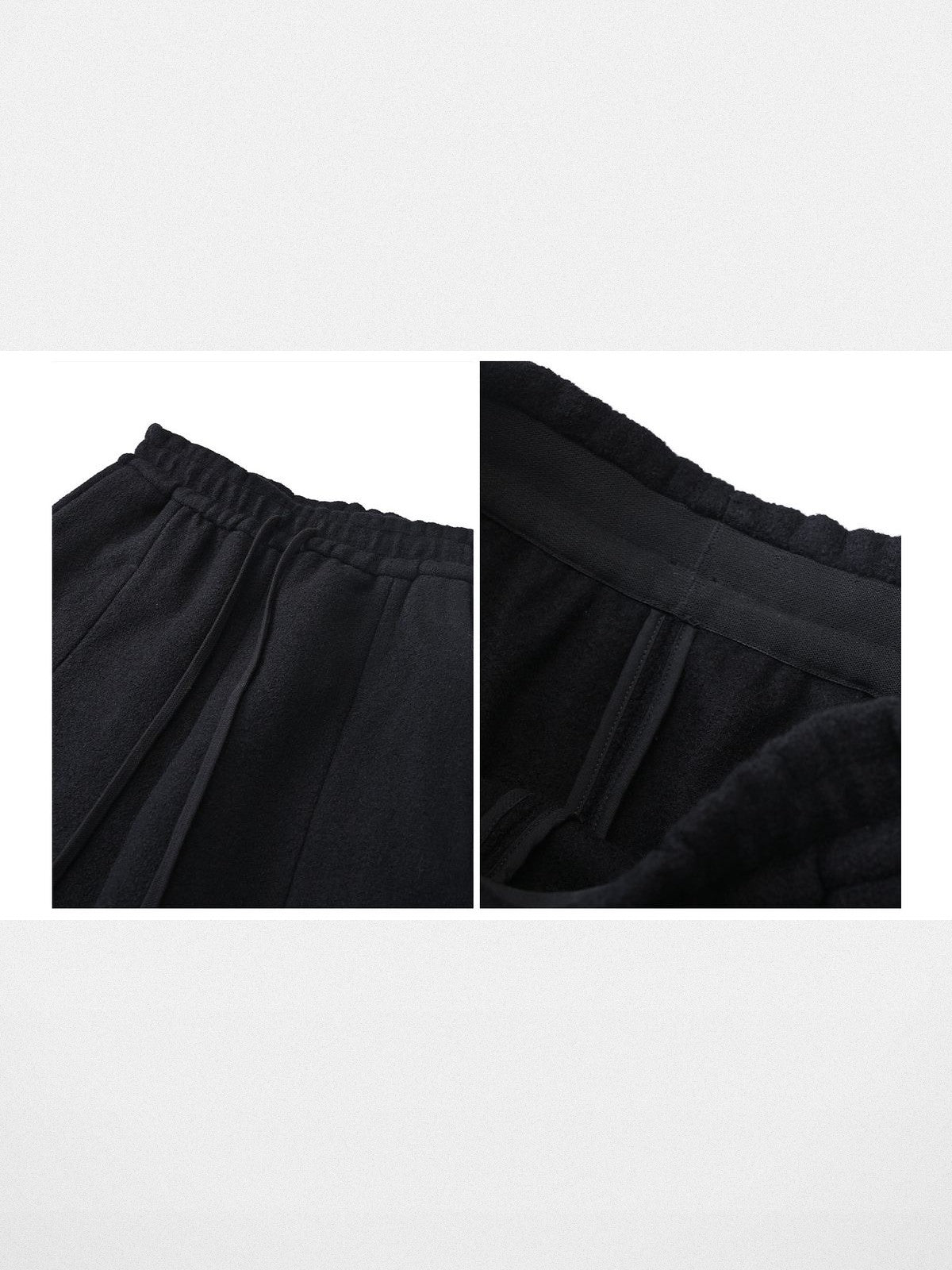 Roolrren Homme Textured Wool Drawstring Trousers in Black - Detail
