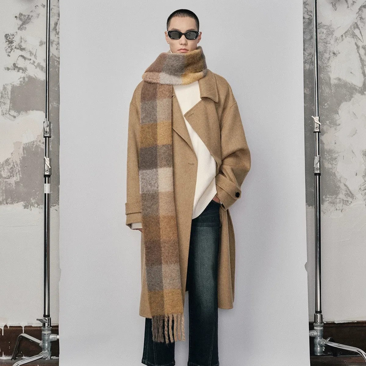 NANS Handmade Double Faced Wool Coat in Camel - On Model