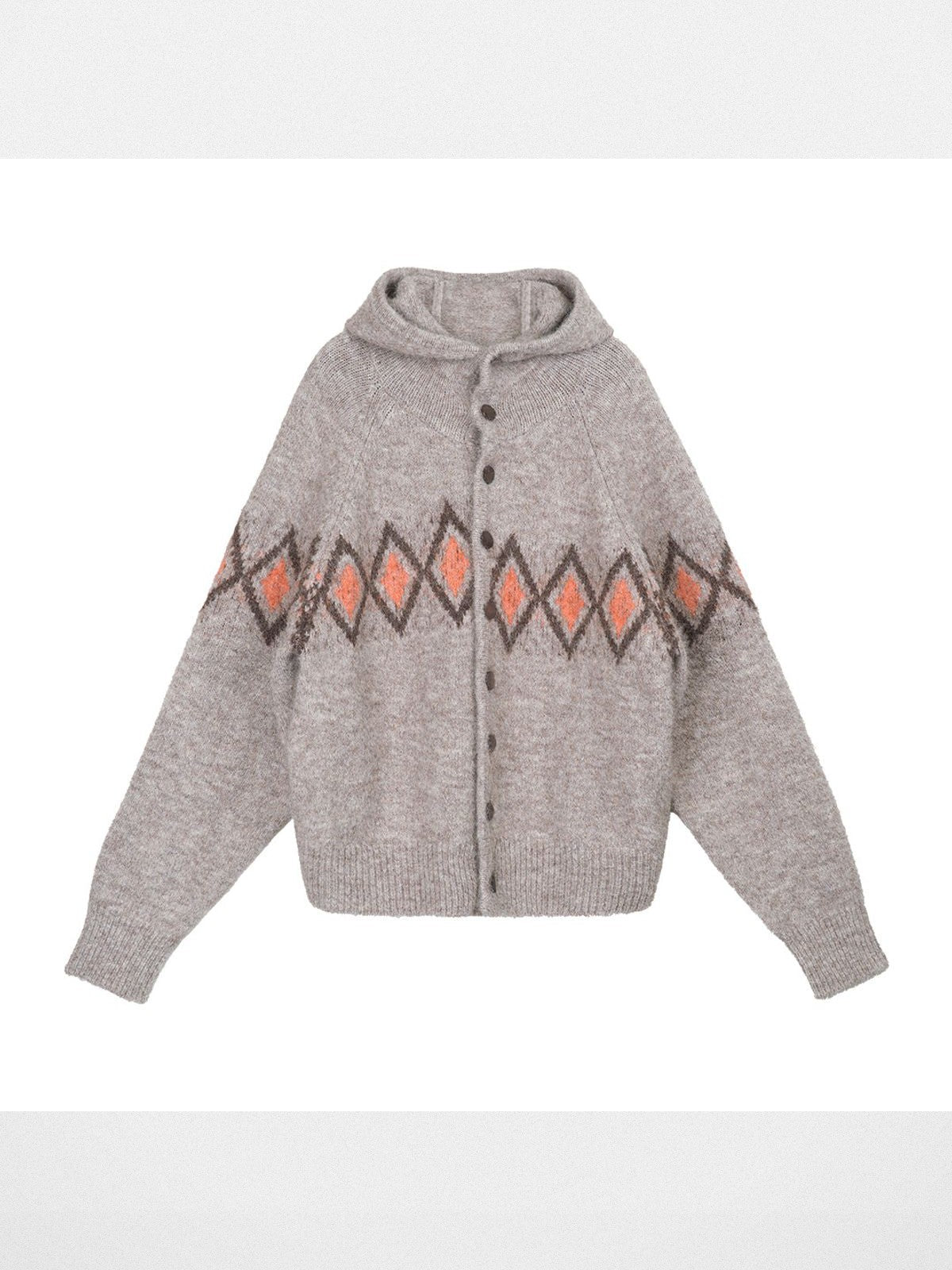 Simple Project Offset Argyle Hooded Cardigan in Beige