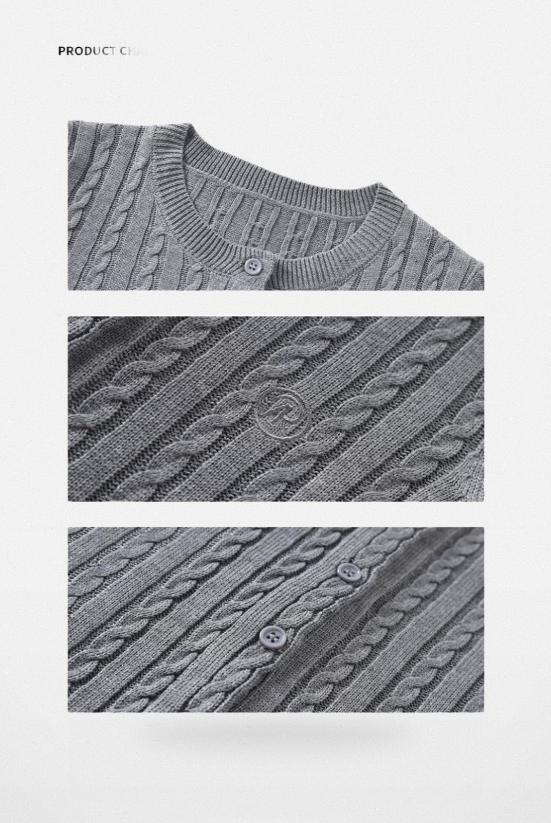ARISEISM Slim Cable Knit Cardigan in Gray