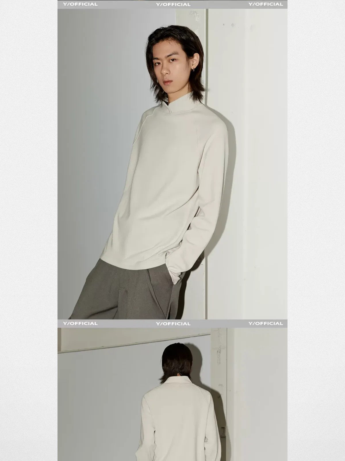 Y OFFICIAL Raglan High Neck Thermal Top in Gray