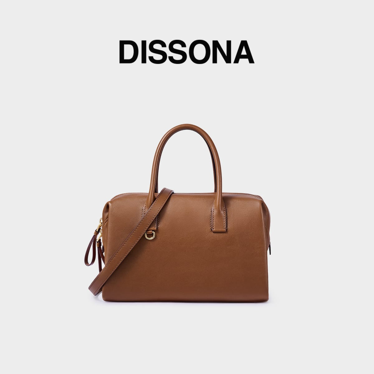 DISSONA Leather Top Handle Boston Bag in Brown