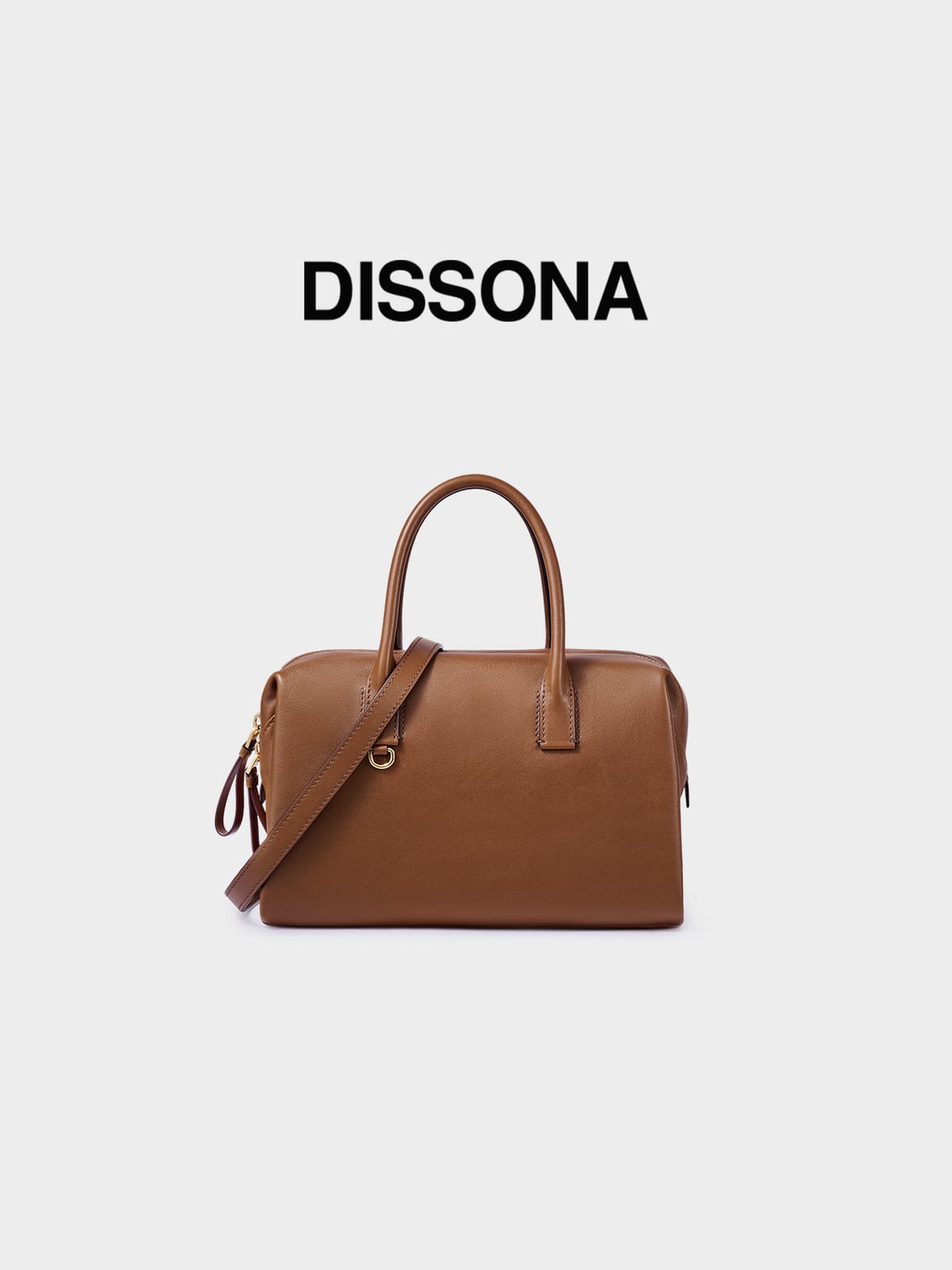 DISSONA Leather Top Handle Boston Bag in Brown