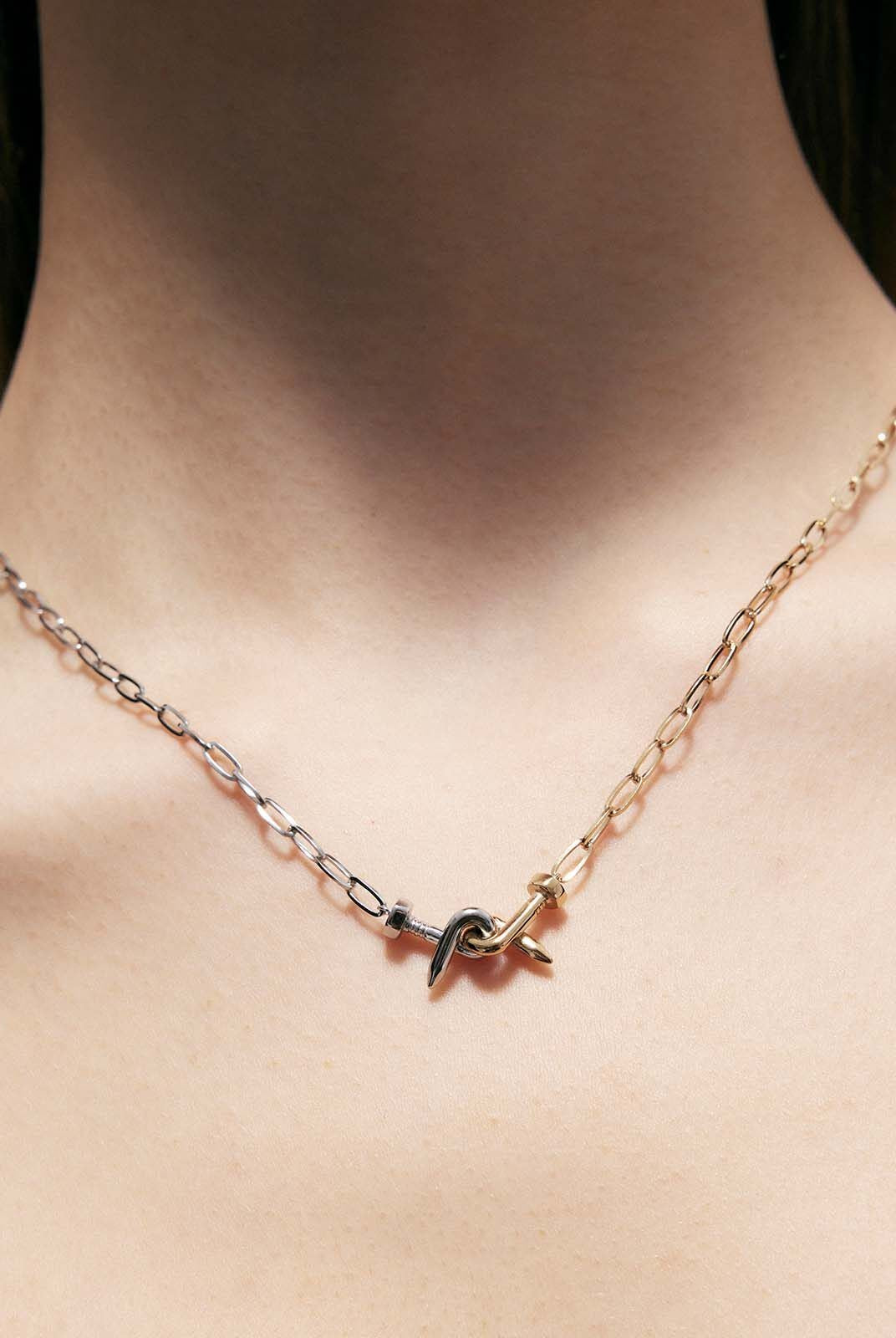 BLACKHEAD Two Tone Twisted Nail Steel Necklace in Gold - On Model
