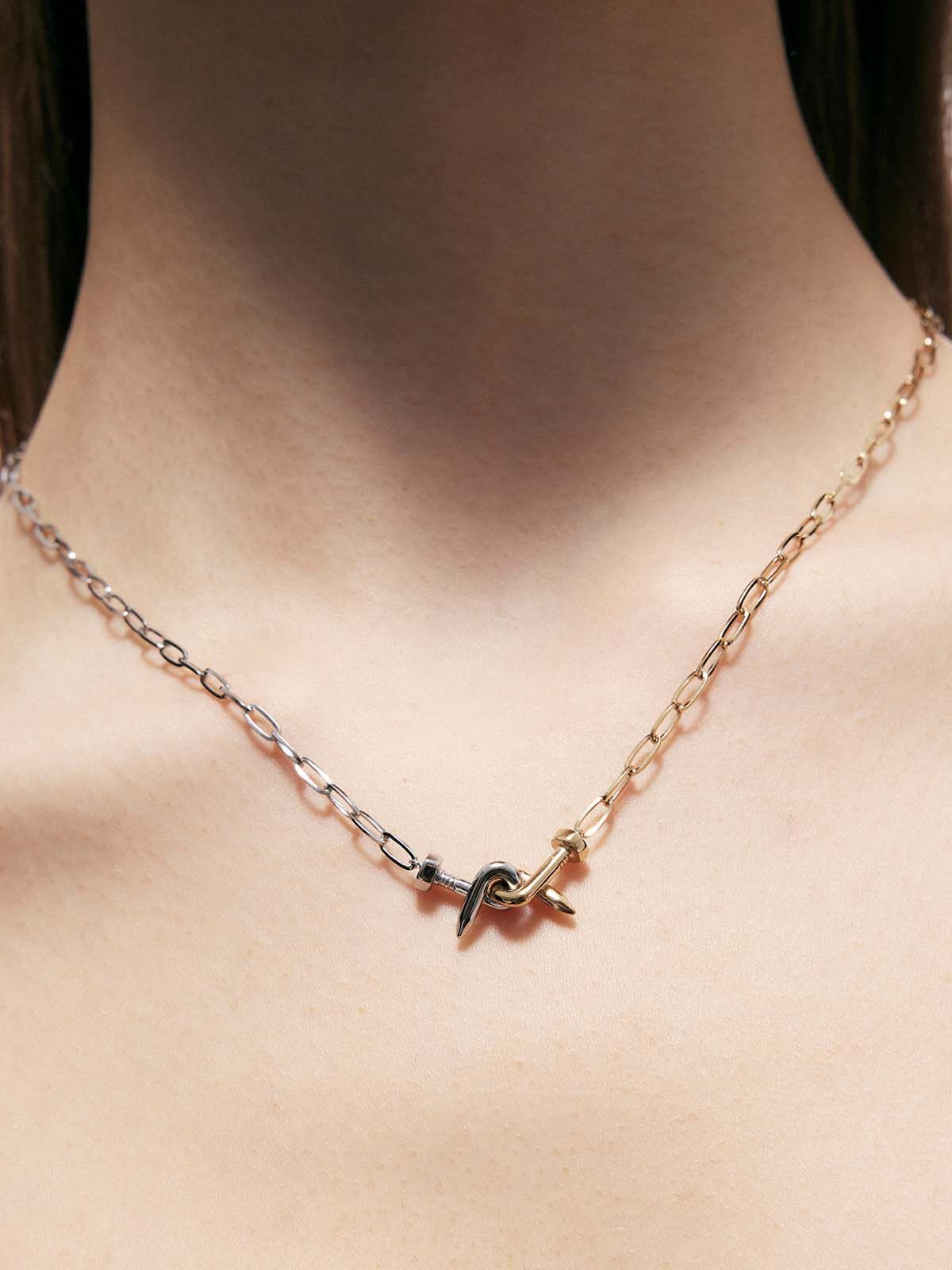 BLACKHEAD Two Tone Twisted Nail Steel Necklace in Gold - On Model