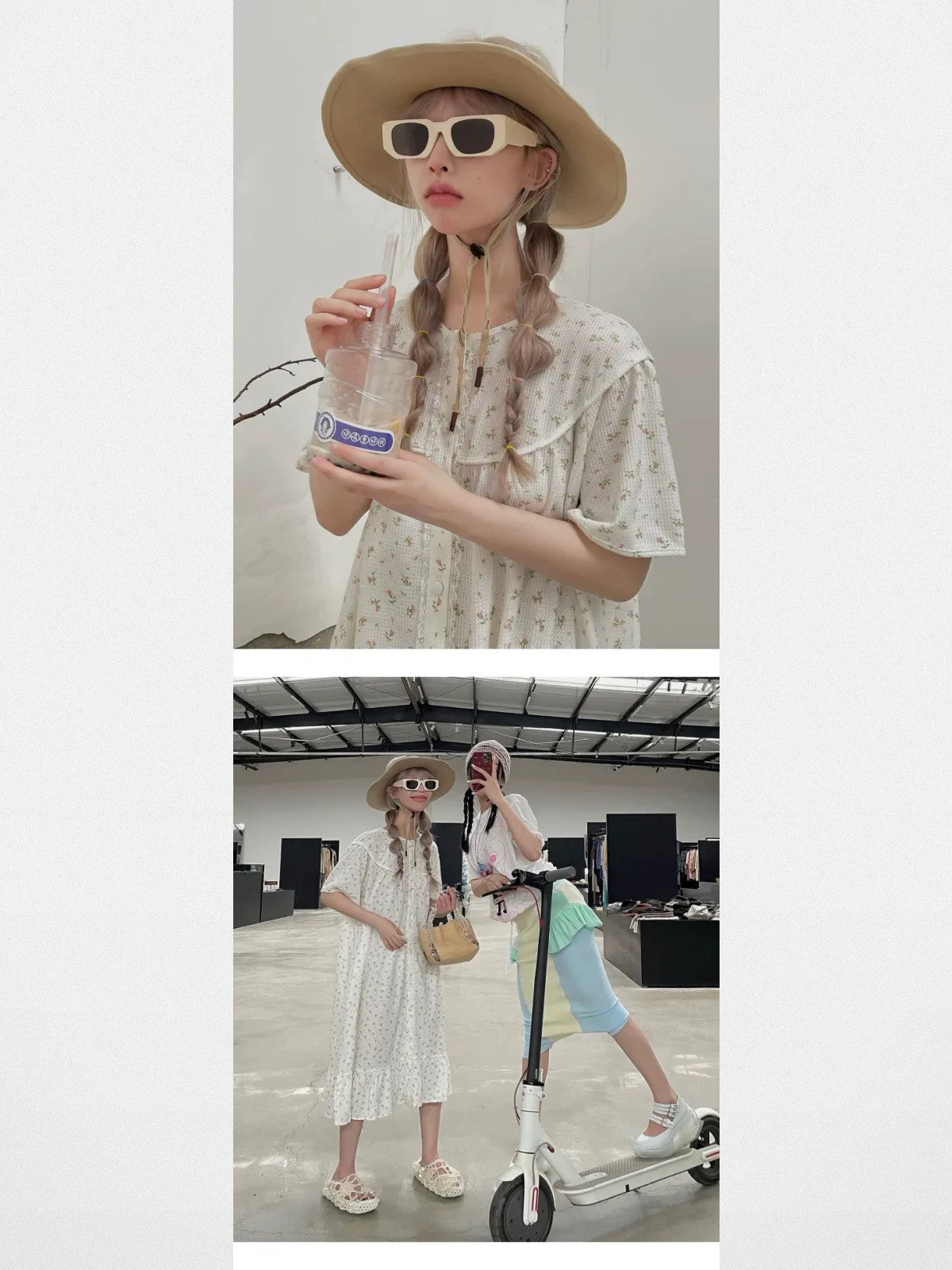 FUTURE UPDATE Rectangular Acetate Sunglasses in White - On Female Model