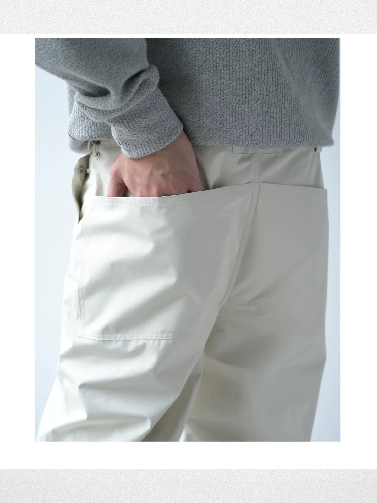 ROOLRREN Homme Waterproof Tech Parachute Pants in Cream - On Model