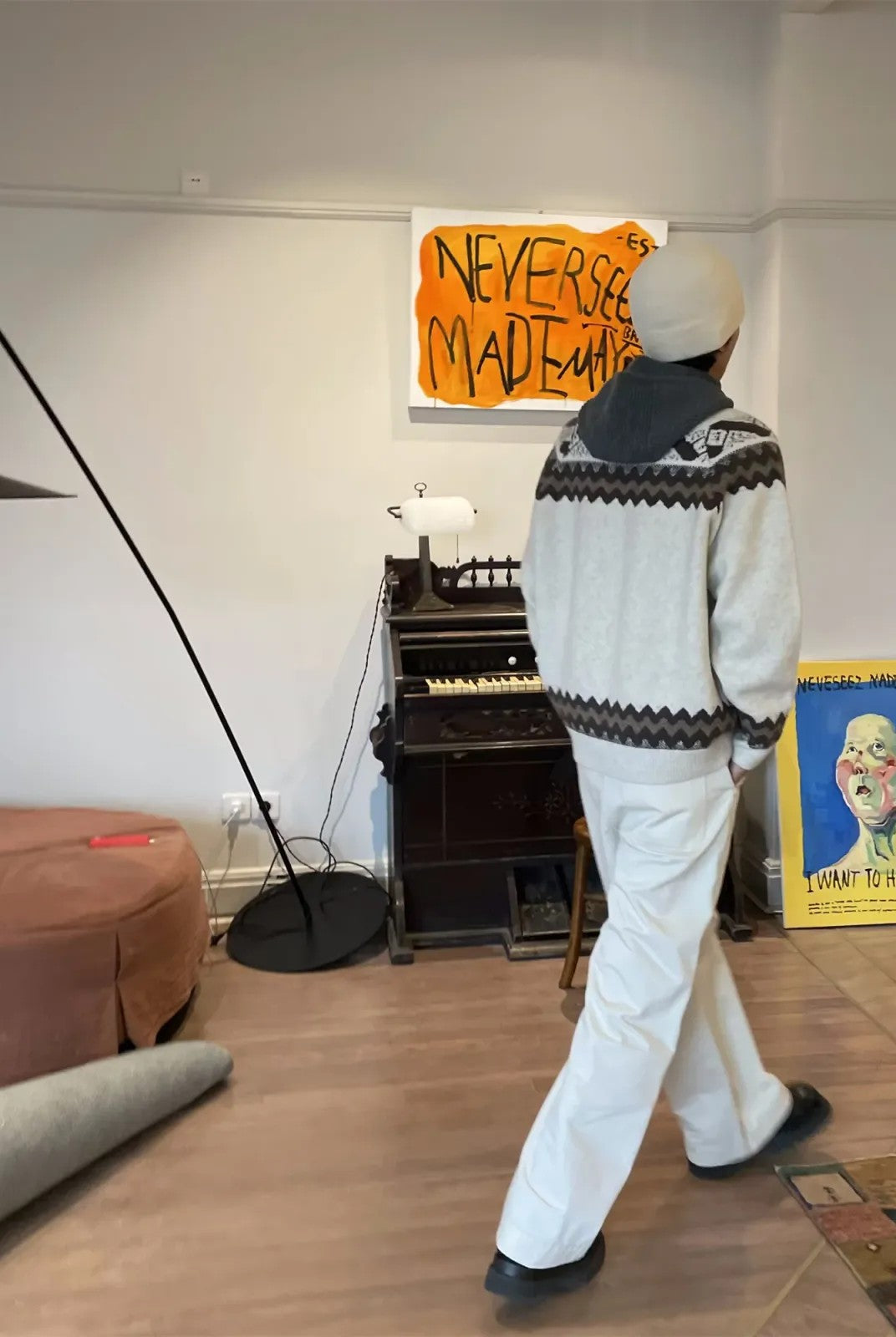 NeverSeez Fair Isle Jacquard Sweater in White - On Model