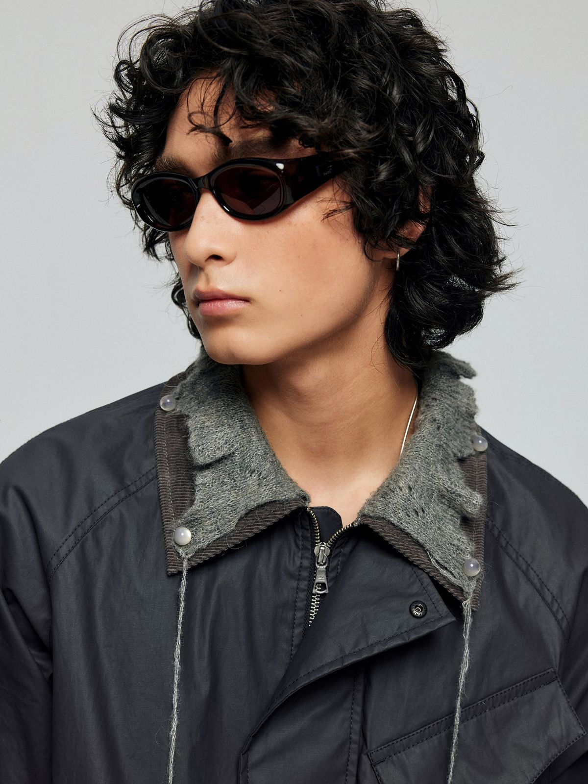 Simple Project Waxed Knit Collar Safari Jacket in Gray - On Male Model