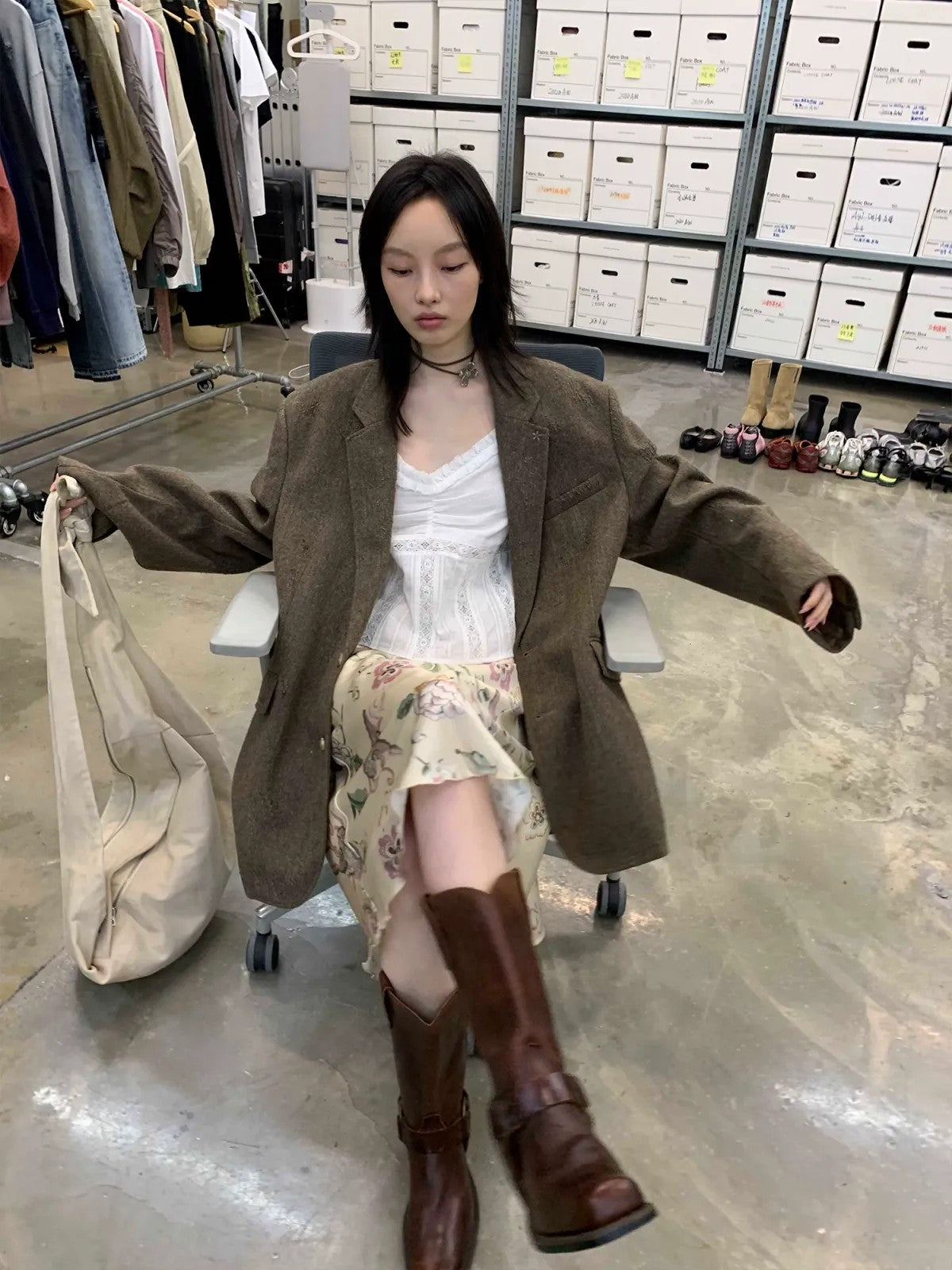 NeverSeez Hand Distressed Embroidered Blazer in Brown