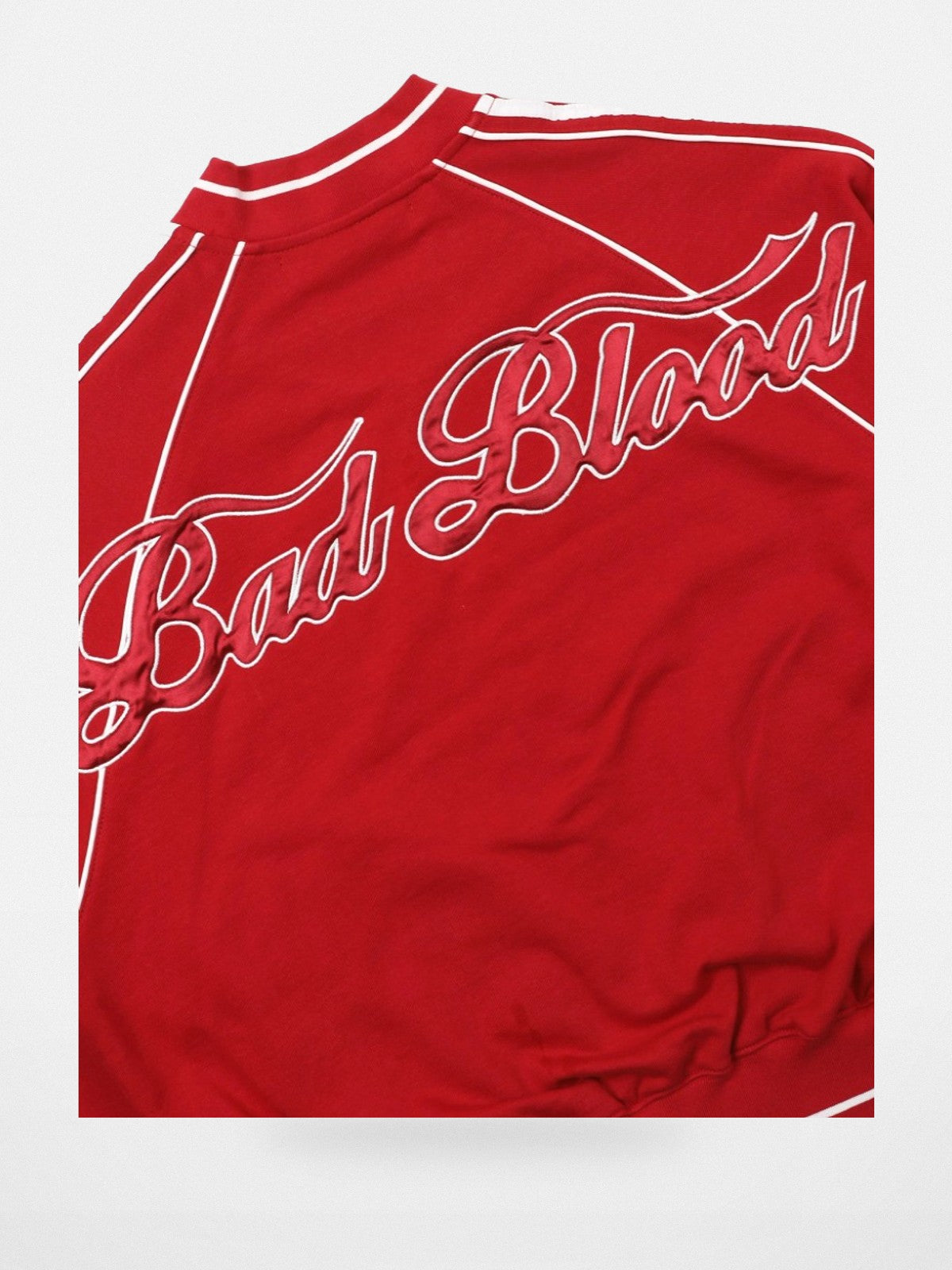 BADSEED Side Stripe Cotton Bomber Jacket in Red - Detail