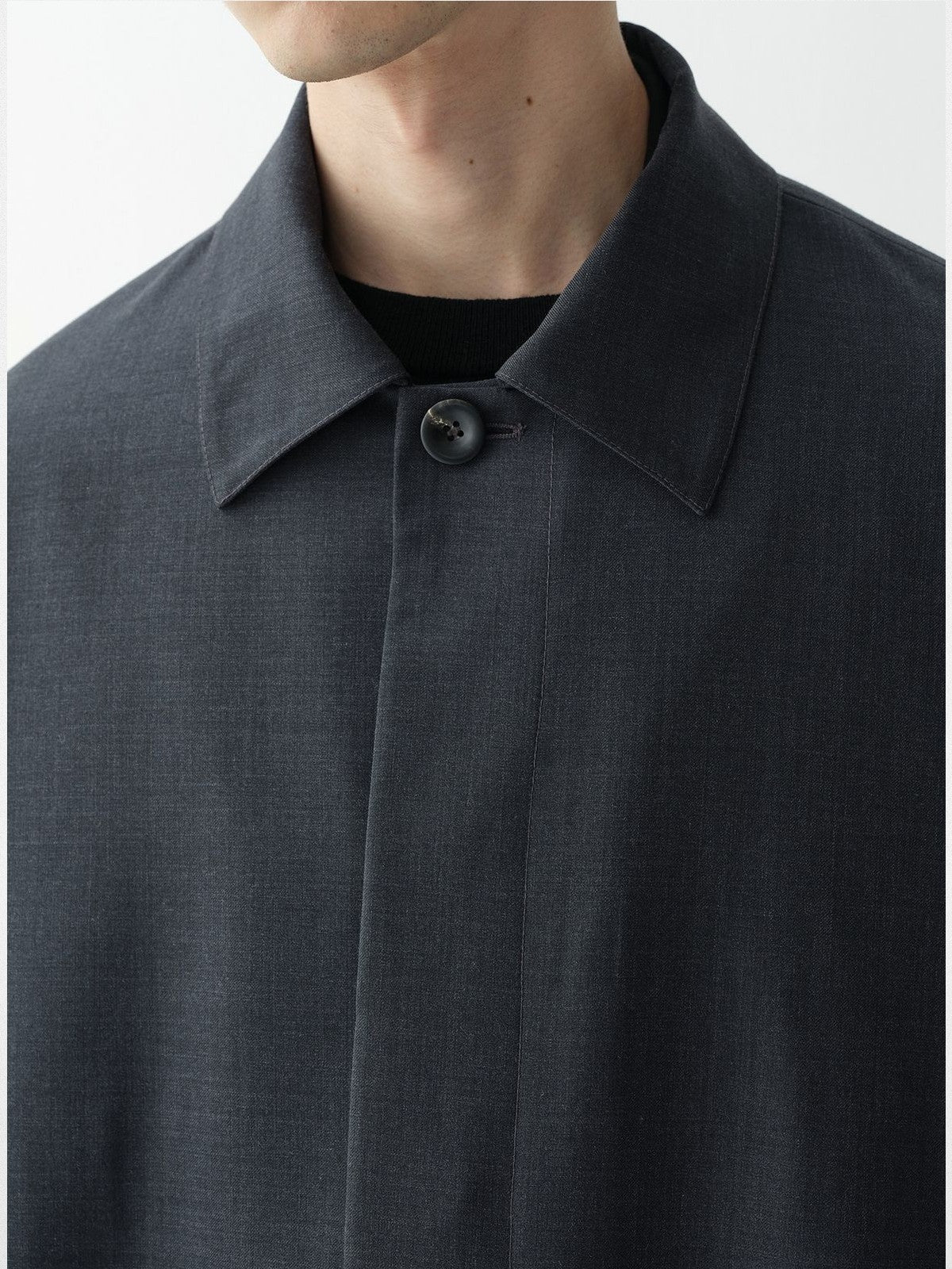 ROYA Merino Wool Blend Balmacaan Coat in Gray - On Model