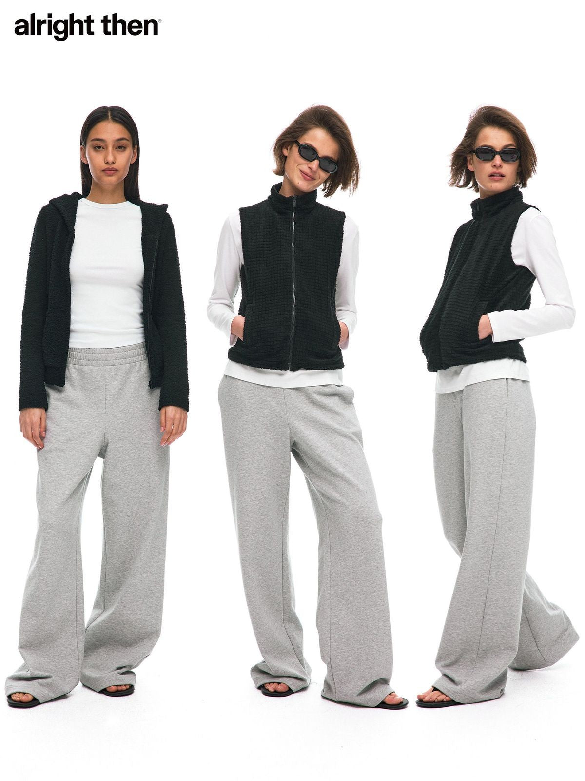 Alright then Wide Leg Cotton Blend Sweatpants in Gray - On Model