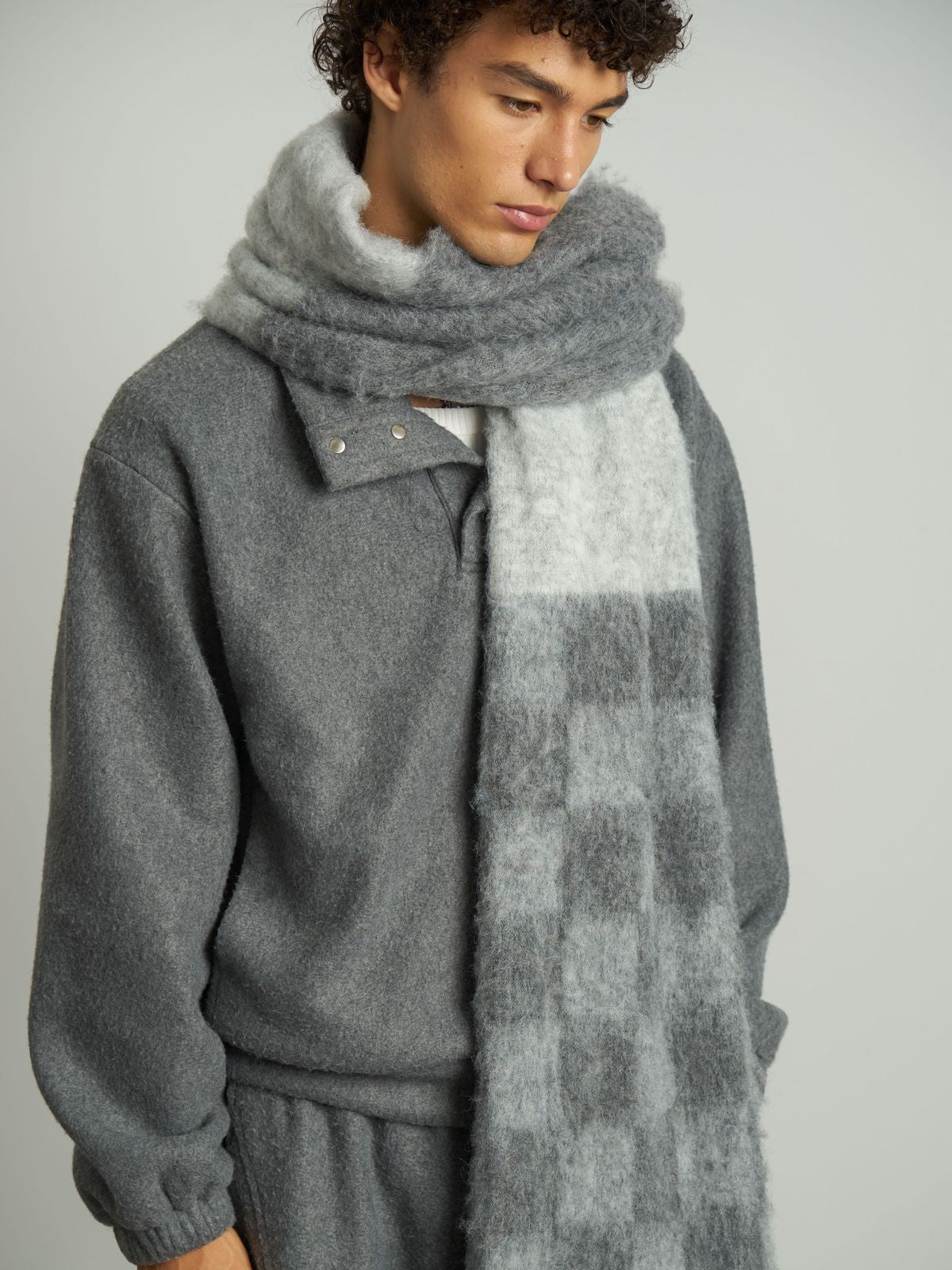 Retro 21 High Neck Fleece Sweatshirt in Gray - On Model