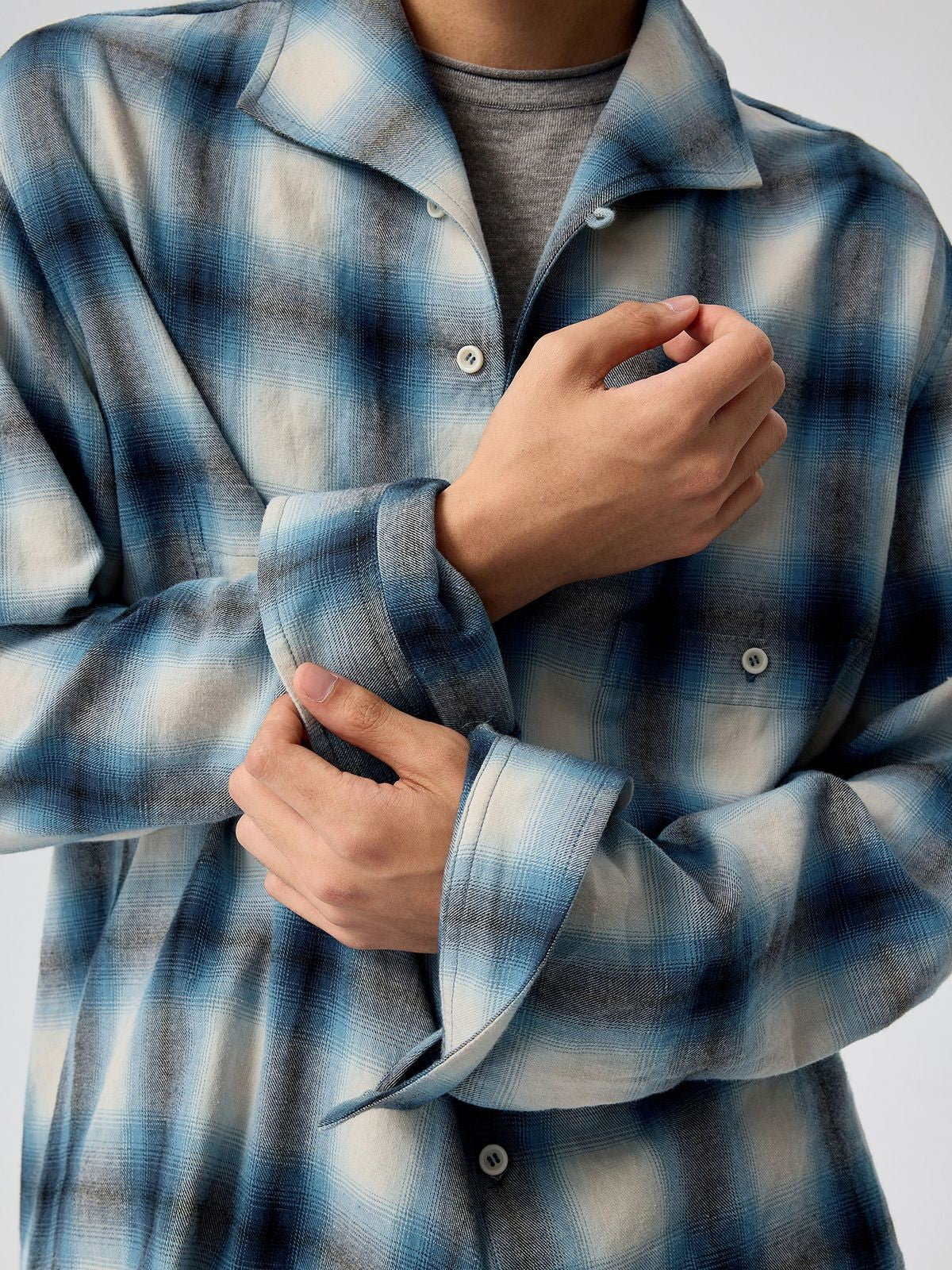 Simple Project Ombr Check Flannel Shirt in Sky Blue - On Male Model
