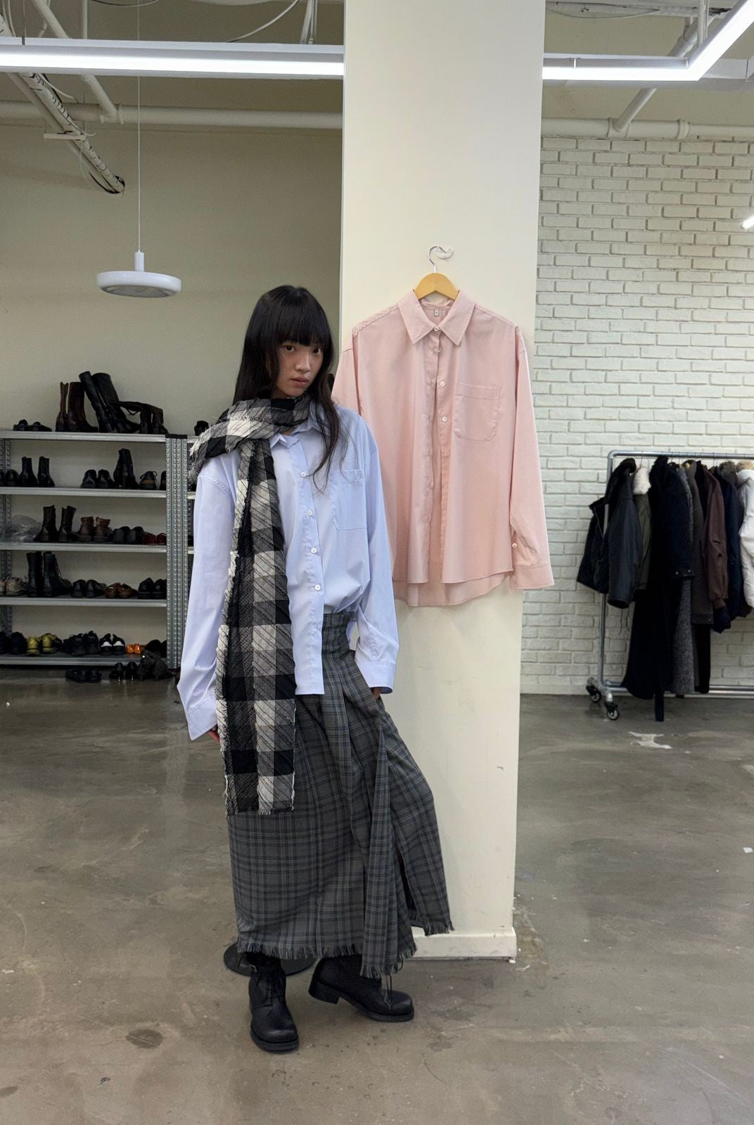 NeverSeez Plaid Pleated Skirt with Detachable Waist in Gray - On Model