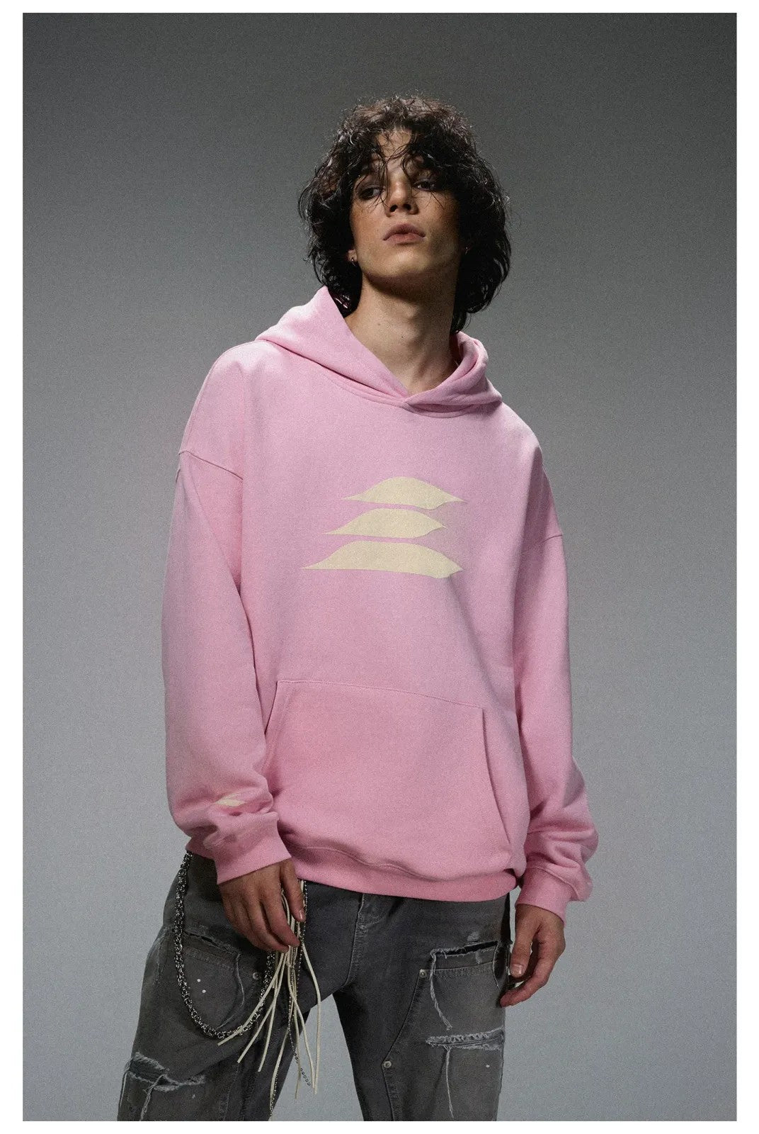 LOSTCTRL Heavyweight Fleece Lined Hoodie in Pink - On Model