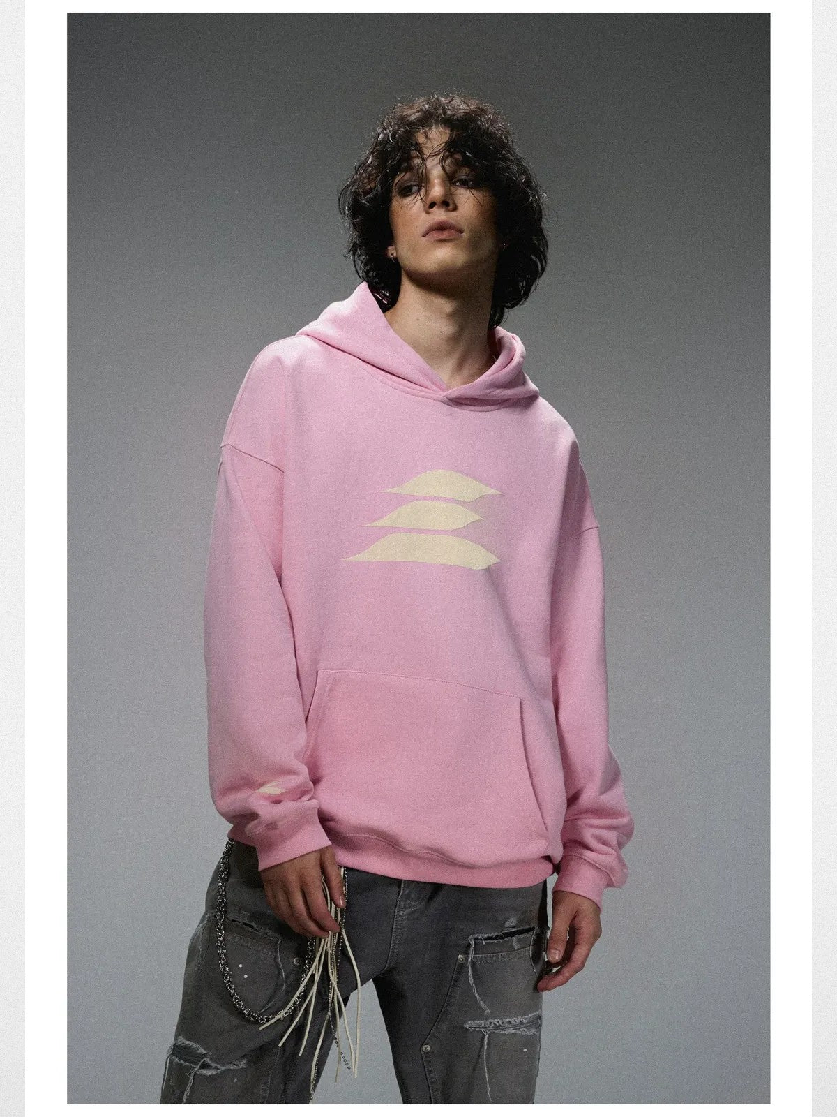 LOSTCTRL Heavyweight Fleece Lined Hoodie in Pink - On Model